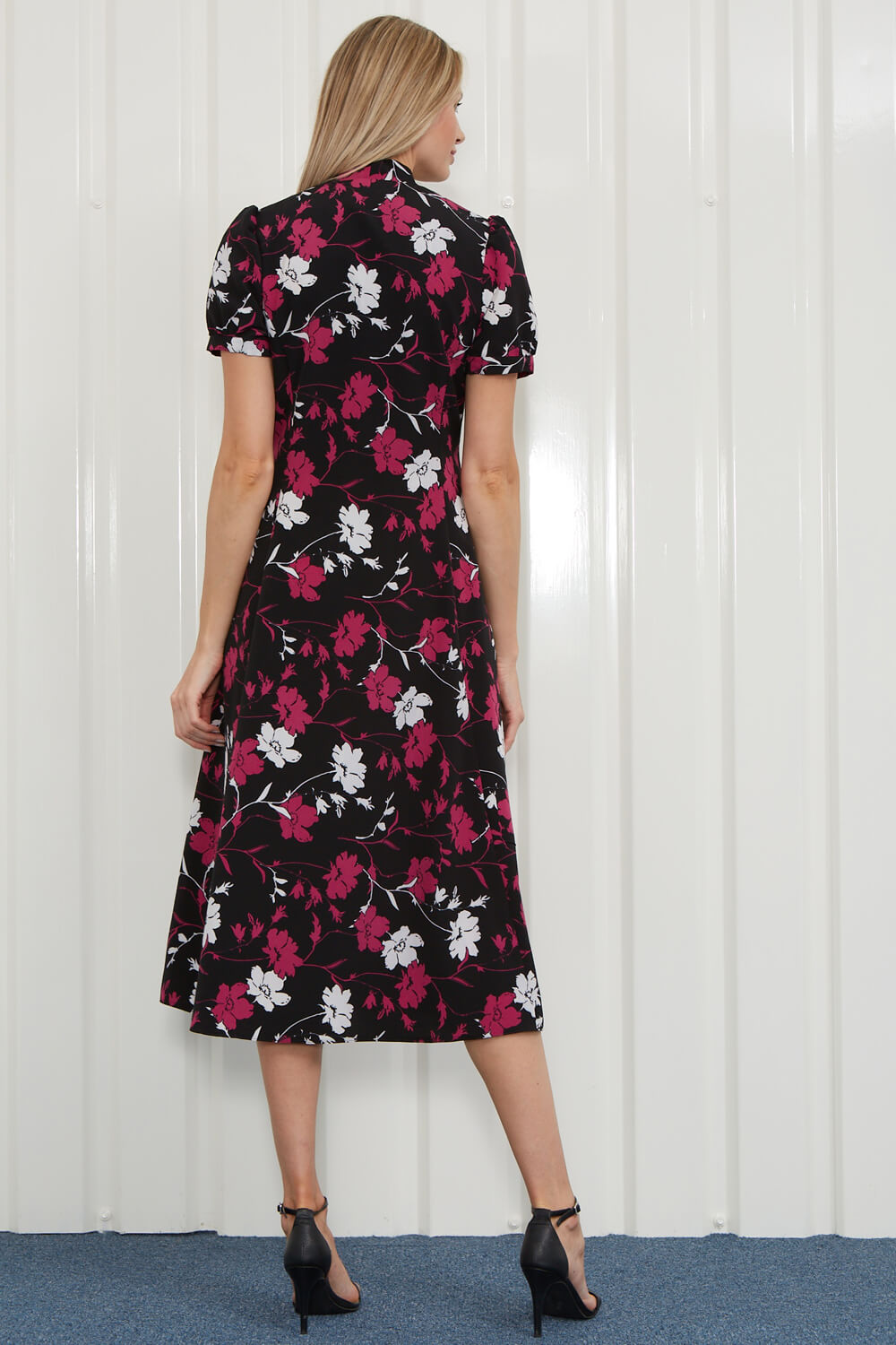 Black Julianna Floral Print Pussy Bow Dress, Image 2 of 4