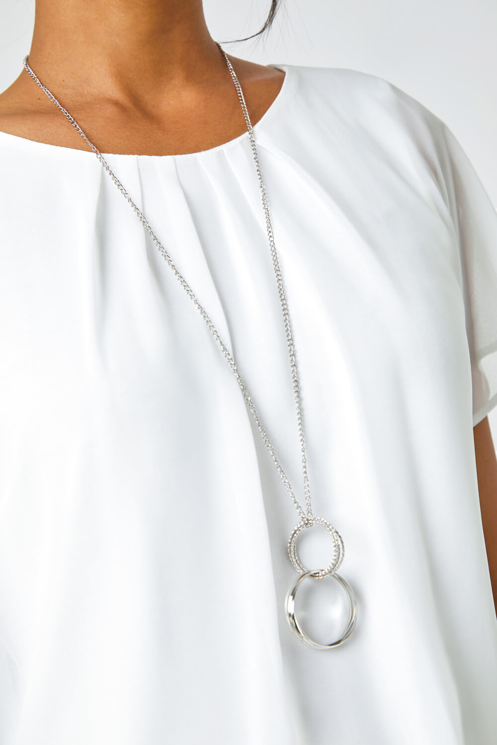 Ivory  Chiffon Jersey Blouson Top with Necklace, Image 5 of 5