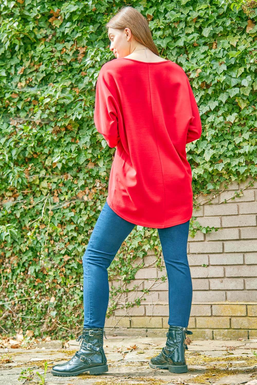Red Necklace Detail Batwing Slouch Lounge Top, Image 2 of 4