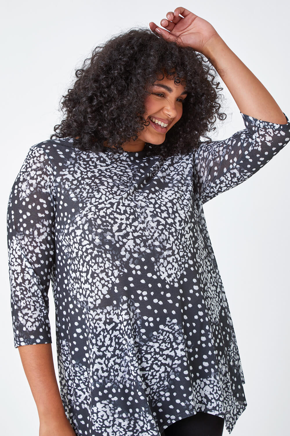 Charcoal Curve Animal Print Tunic Stretch Top , Image 2 of 5