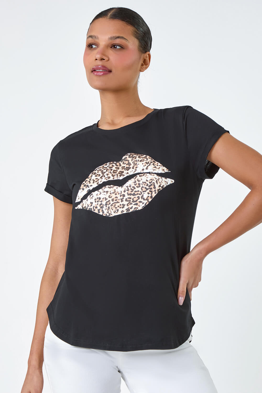 Animal Print Lips Stretch T-Shirt