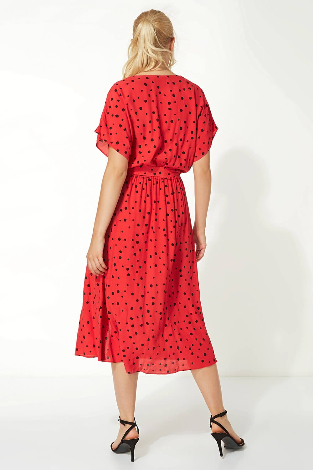 Polka Dot Midi Tea Dress in Red - Roman Originals UK