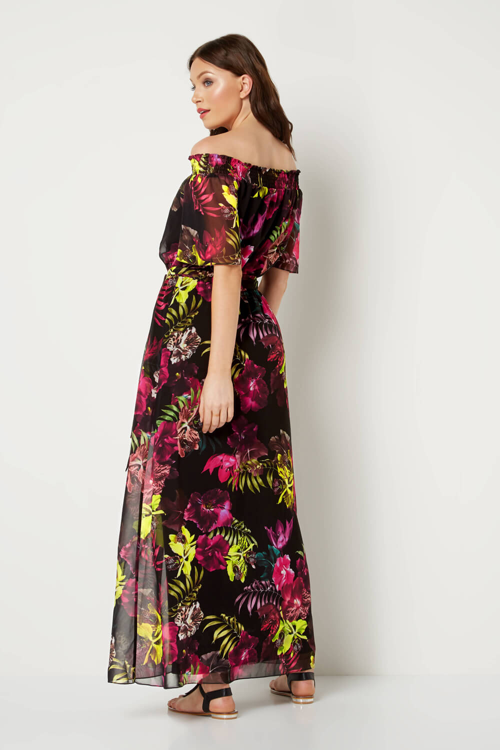 Black Floral Bardot Maxi Dress, Image 3 of 5