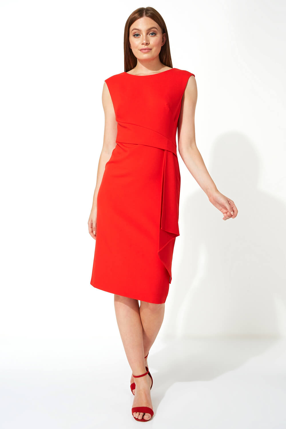 Red Ruched Waist Cocktail Dress, Image 2 of 5