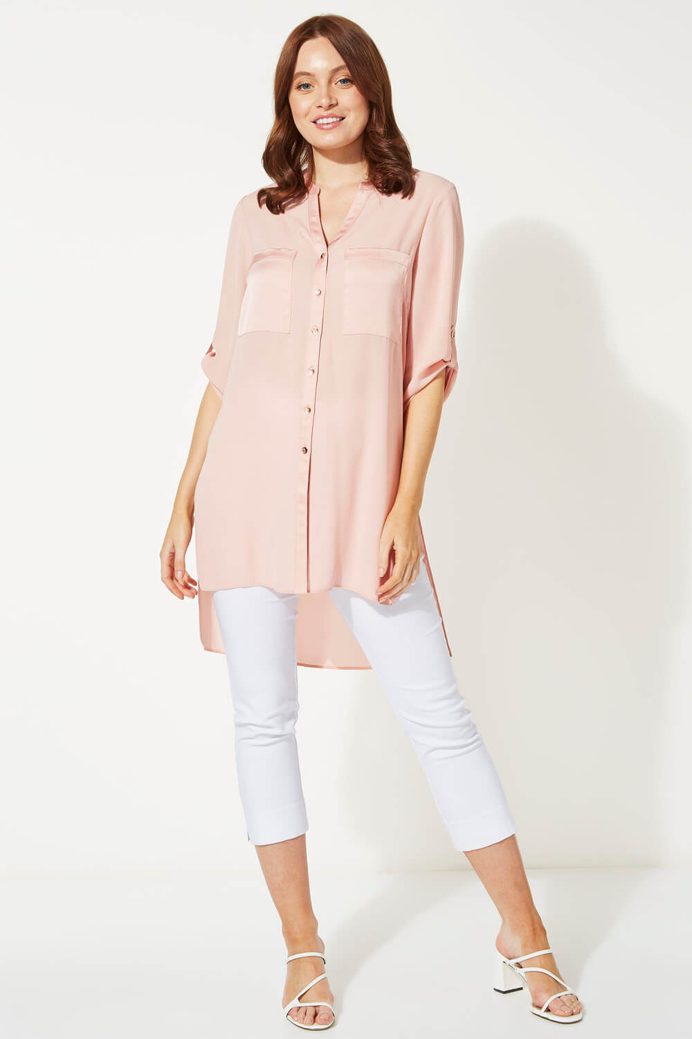 PINK Longline Button Through Blouse, Image 2 of 5