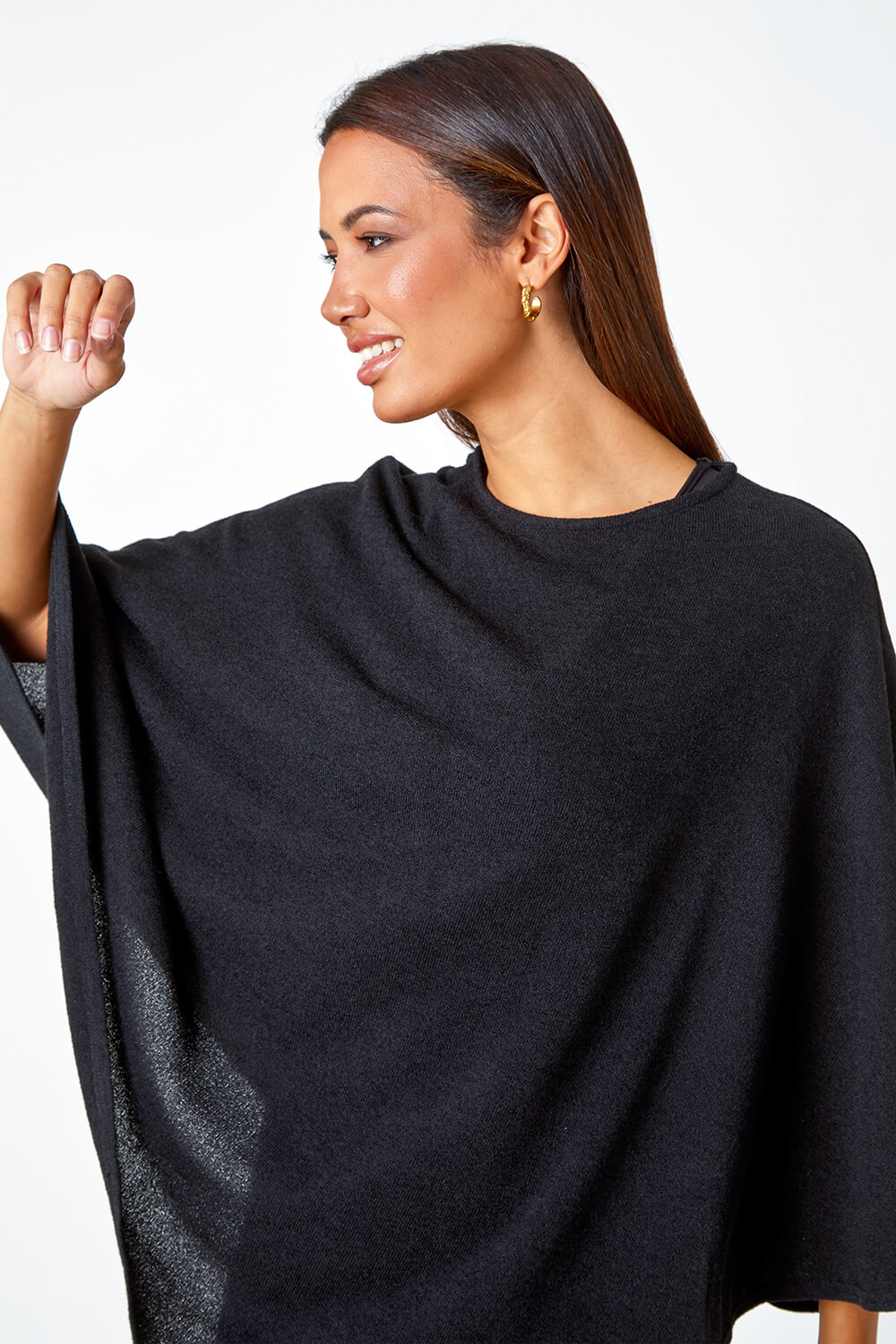 Black Marl Overlay Stretch Top, Image 4 of 5