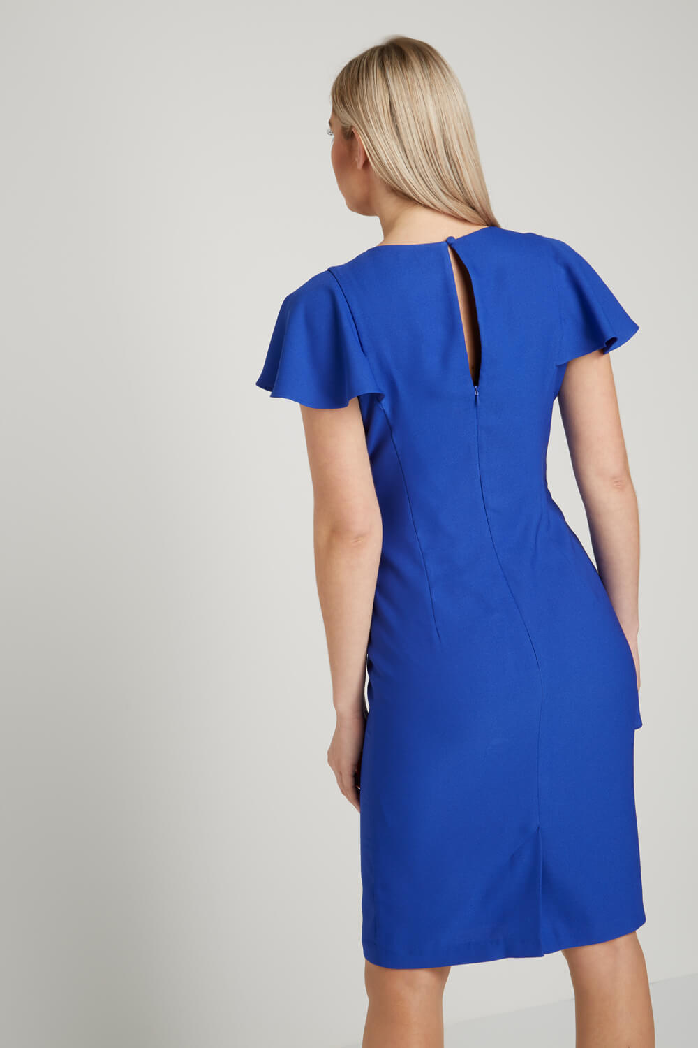 Royal Blue Frill Waist Detail Shift Dress, Image 2 of 5