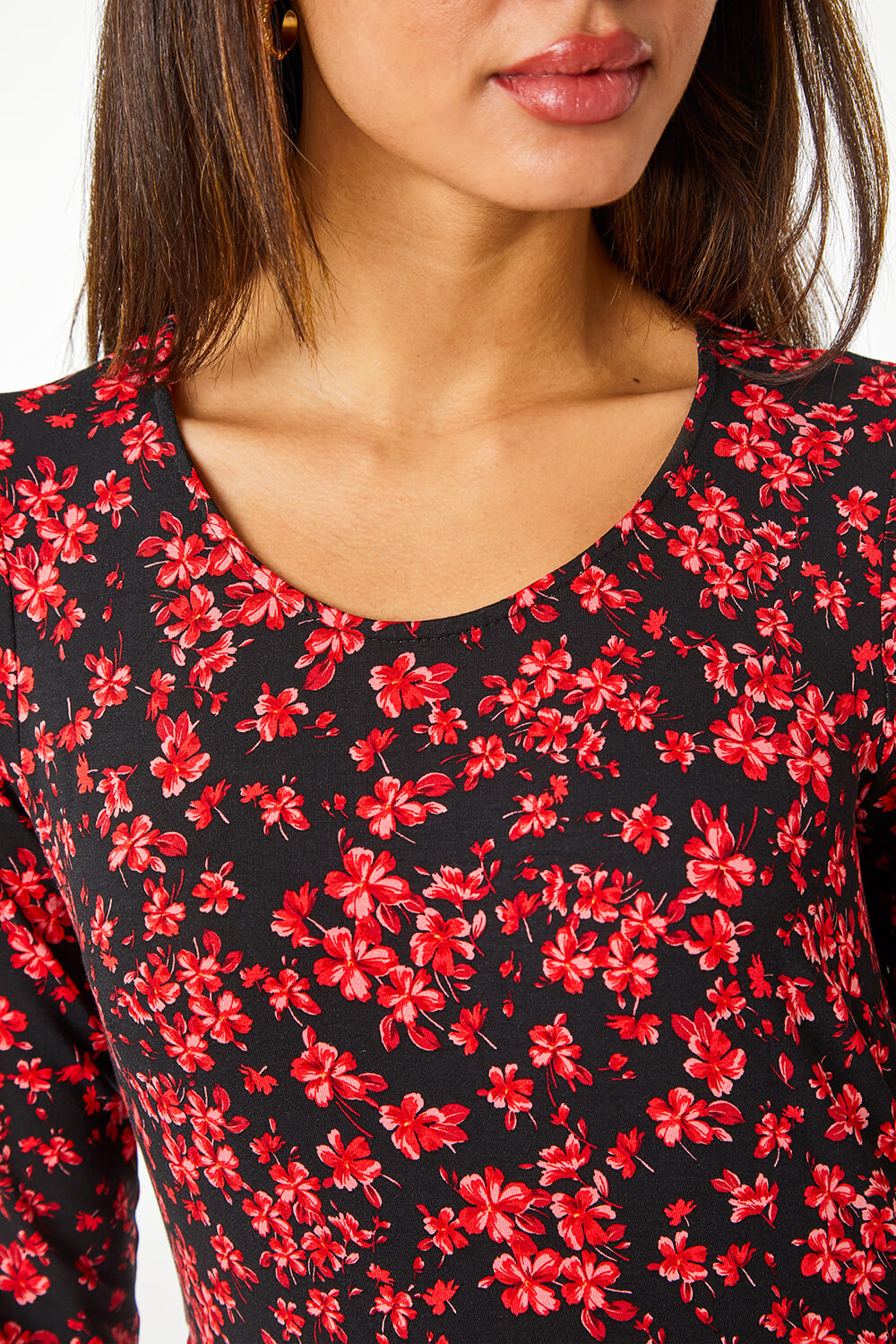 Red Ditsy Floral Stretch Midi Dress , Image 5 of 5