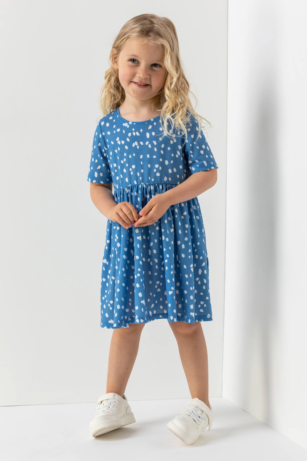 Girls Spot Print Pocket Detail Dress in Blue - Roman Originals UK