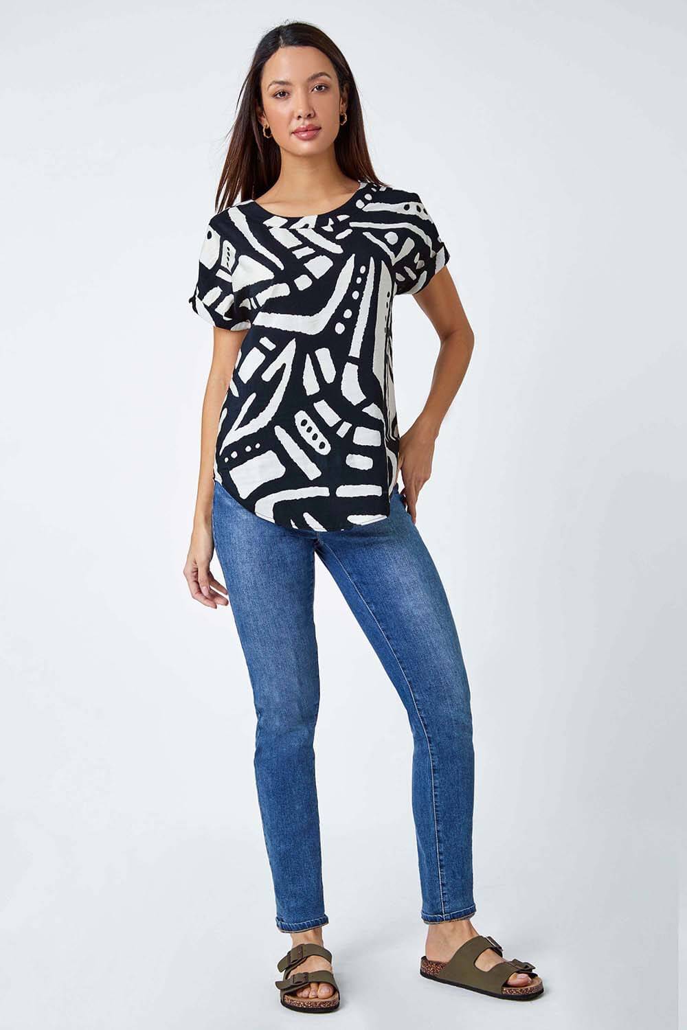 Black Contrast Abstract Print Top, Image 2 of 5