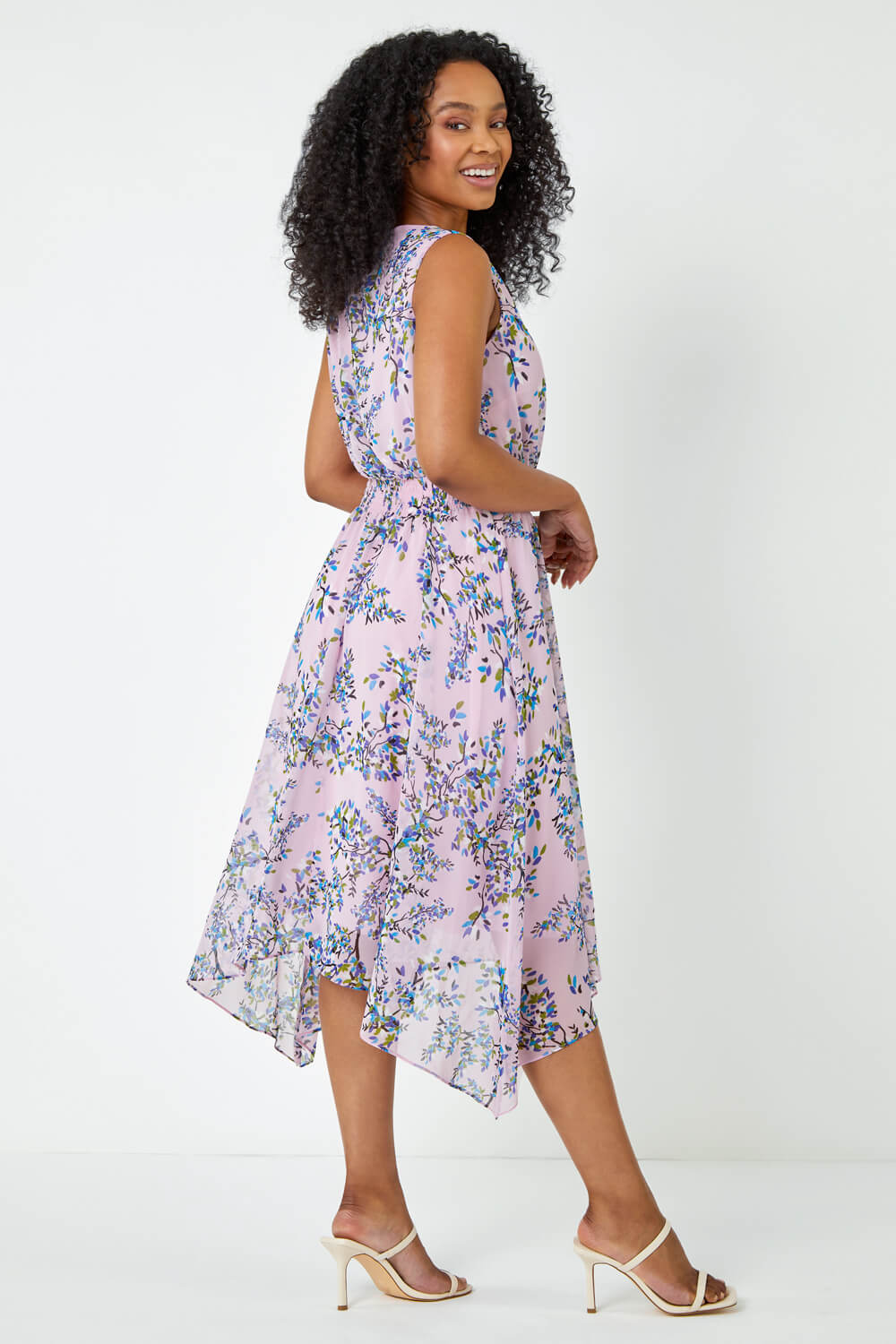 Lilac Petite Floral Print Sleeveless Midi Dress, Image 3 of 5