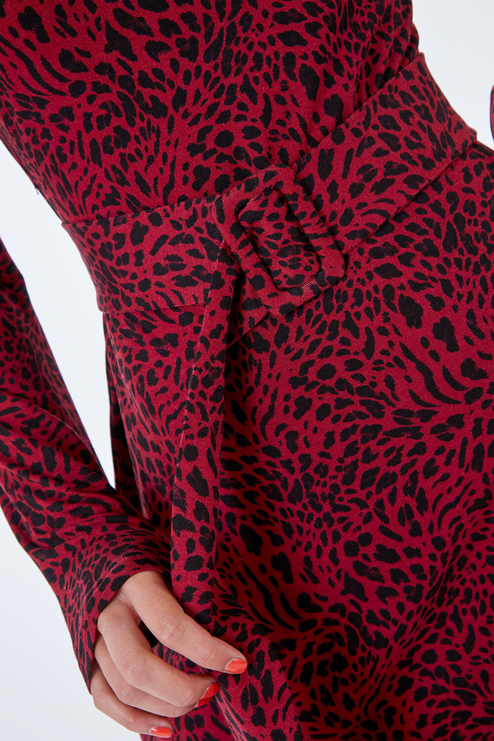 Red Animal Print Belted Fit & Flare Dress Roman UK
