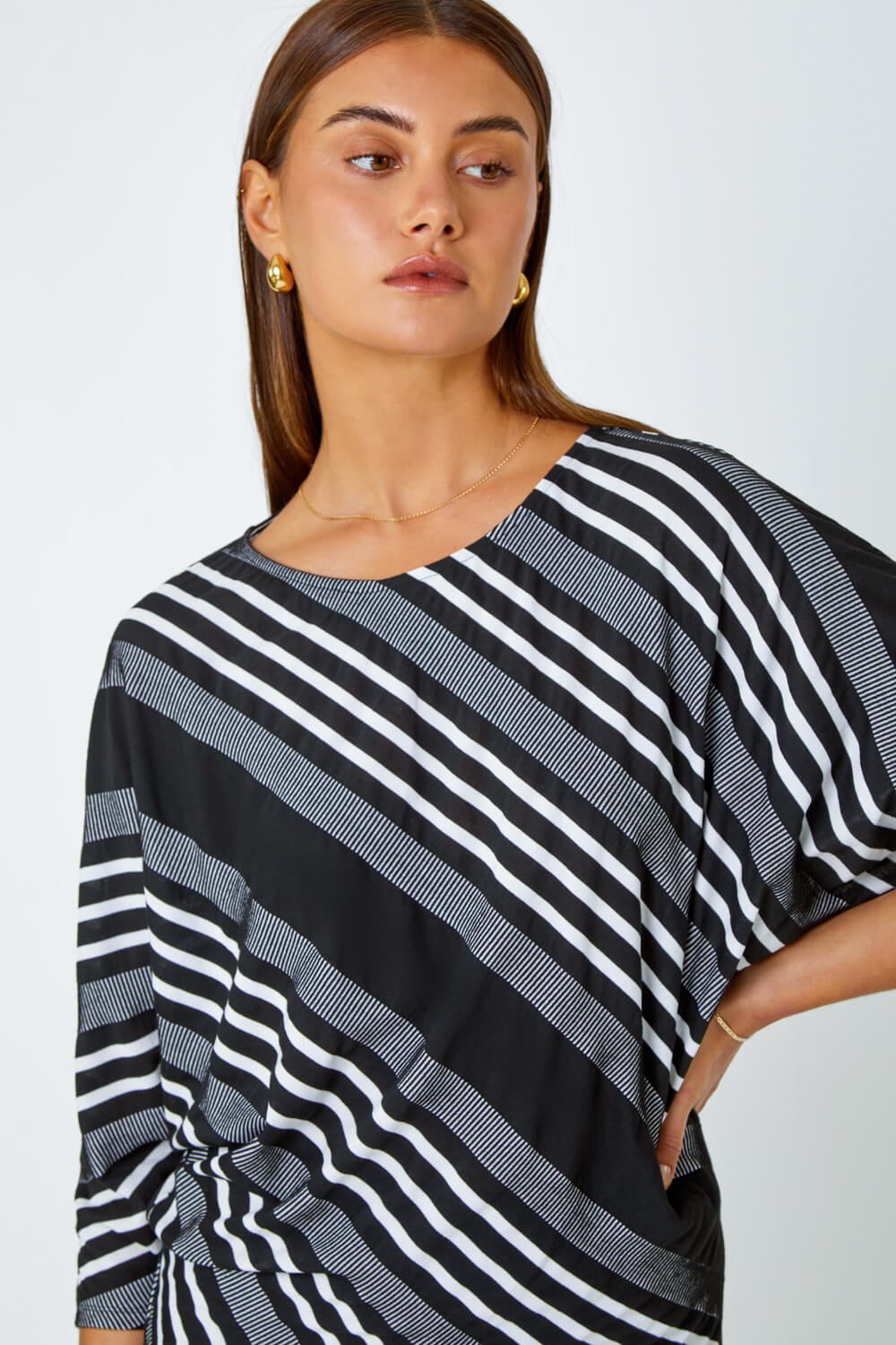 Black Relaxed Stripe Print Stretch Top, Image 4 of 5