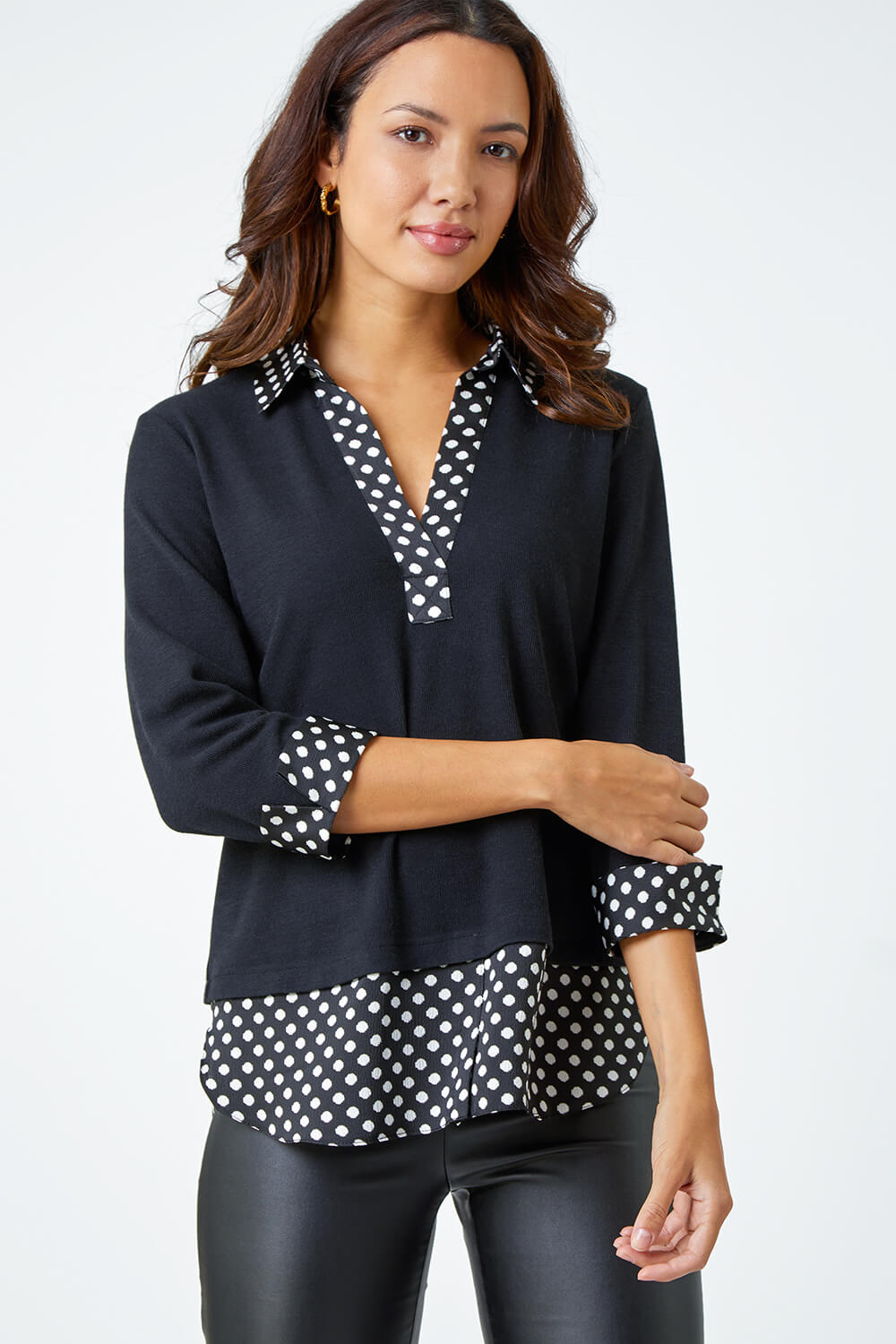 Black Contrast Spot Print Shirt | Roman UK