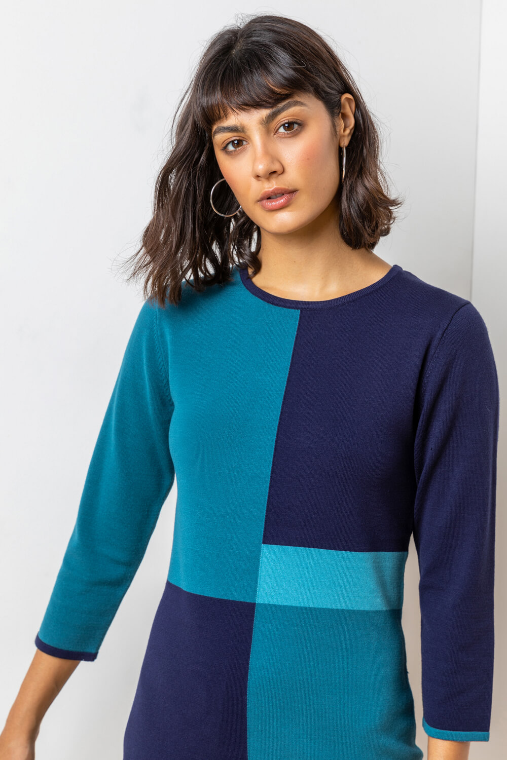 Blue Colour Block Knitted Dress, Image 4 of 5