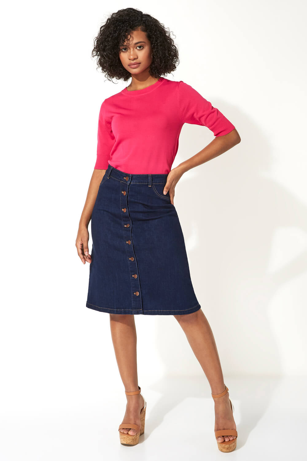 Denim Button Through Denim Skirt, Image 3 of 4