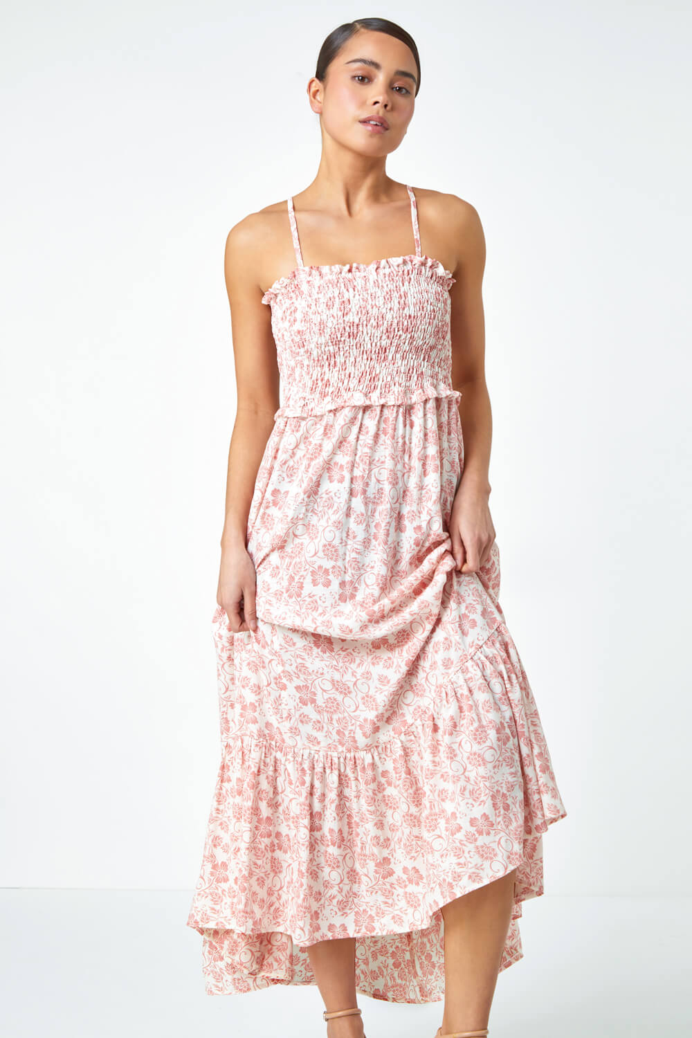 Rose Petite Floral Print Shirred Maxi Dress, Image 4 of 5