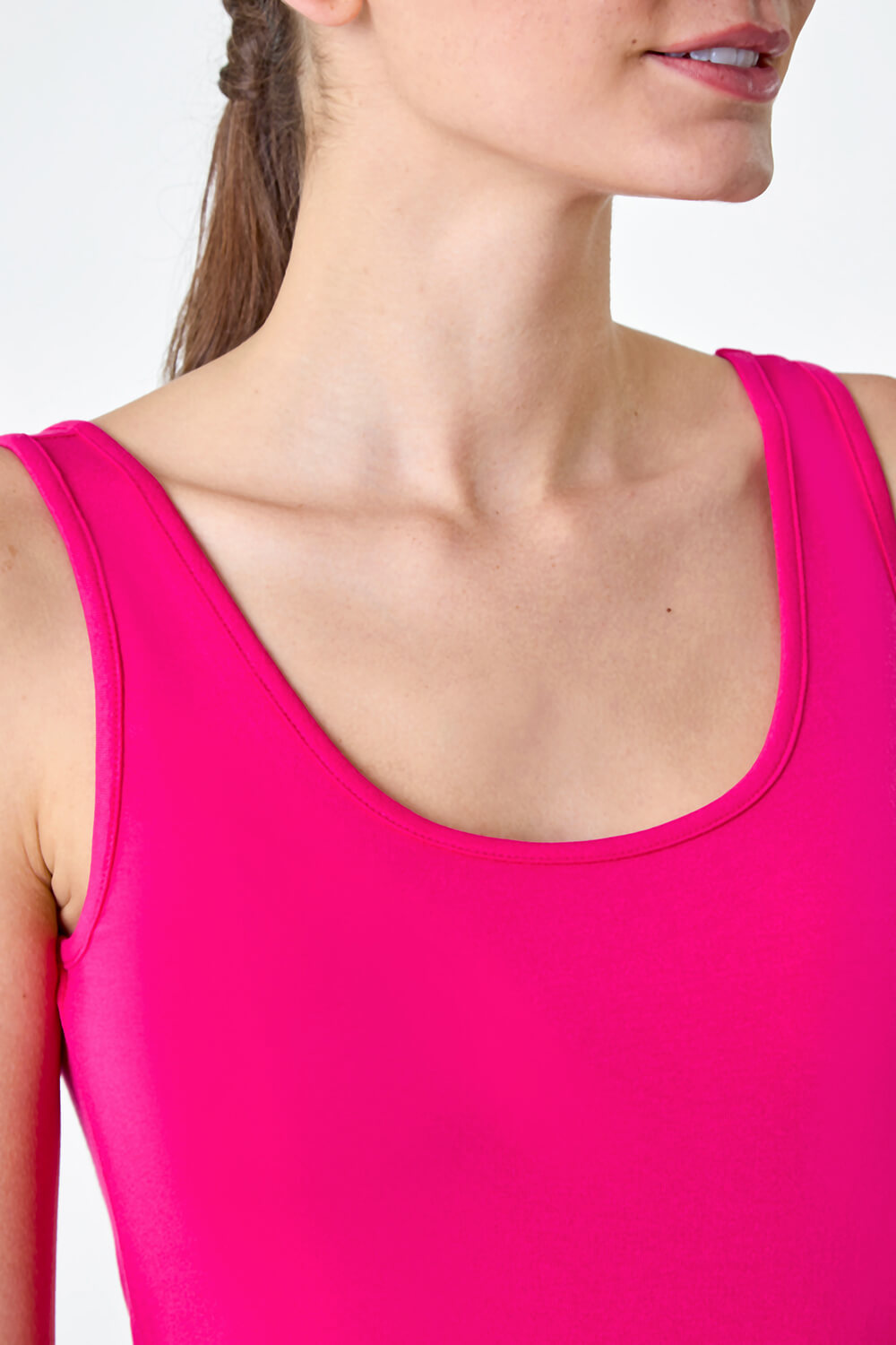 Bright Pink Plain Stretch Jersey Vest Top, Image 4 of 5