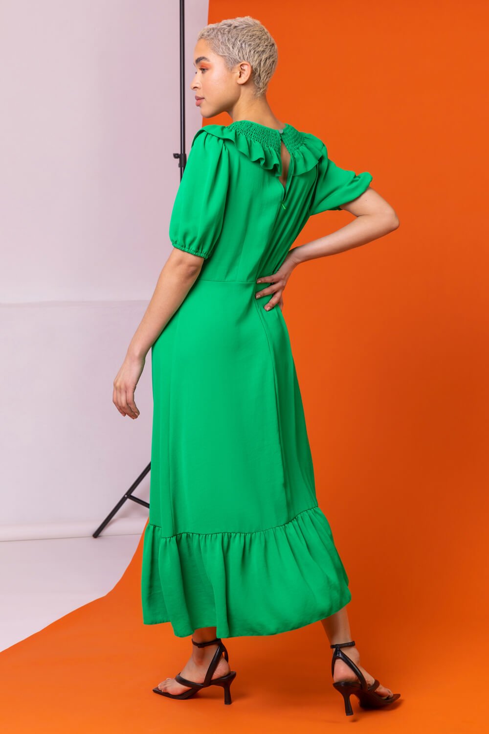 Green Frill Collar Detail Midi Dress, Image 2 of 4