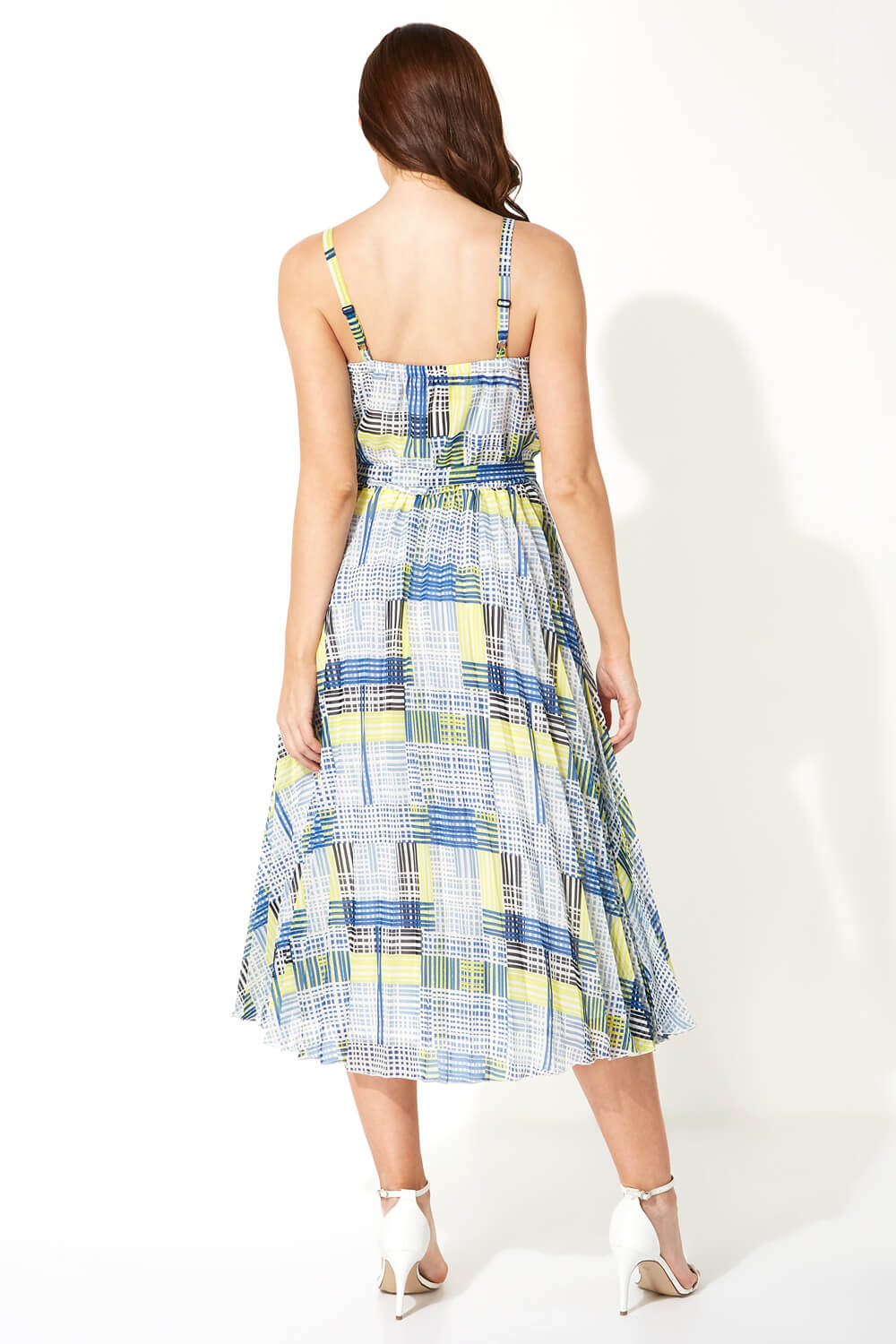 Lime Check Print Pleated Midi Dress , Image 2 of 5