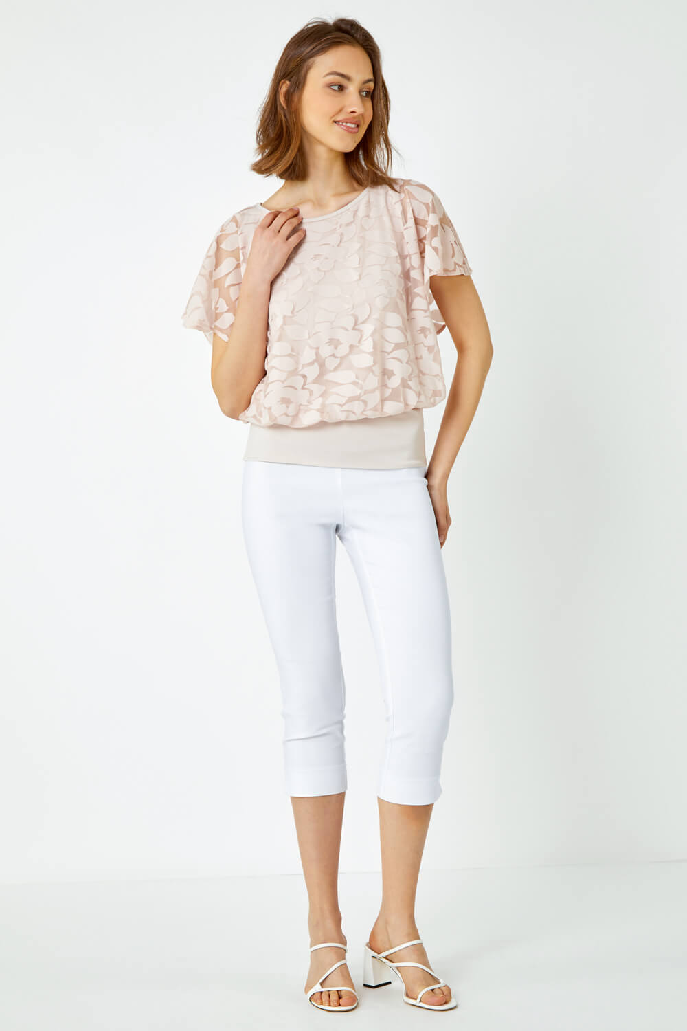 Stone Textured Floral Blouson Stretch Top, Image 2 of 5