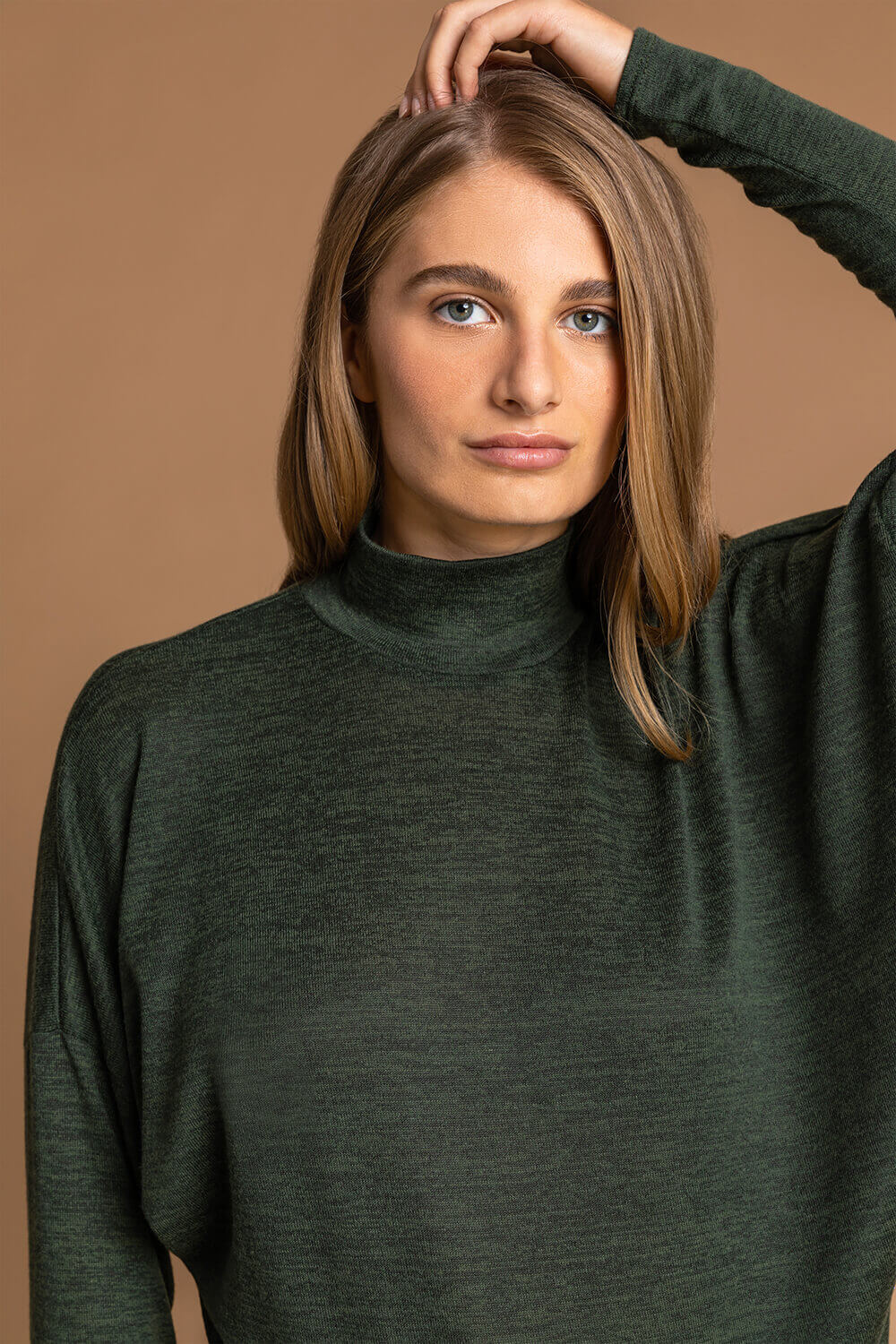 Green Button Detail Turtle Neck Top, Image 4 of 4