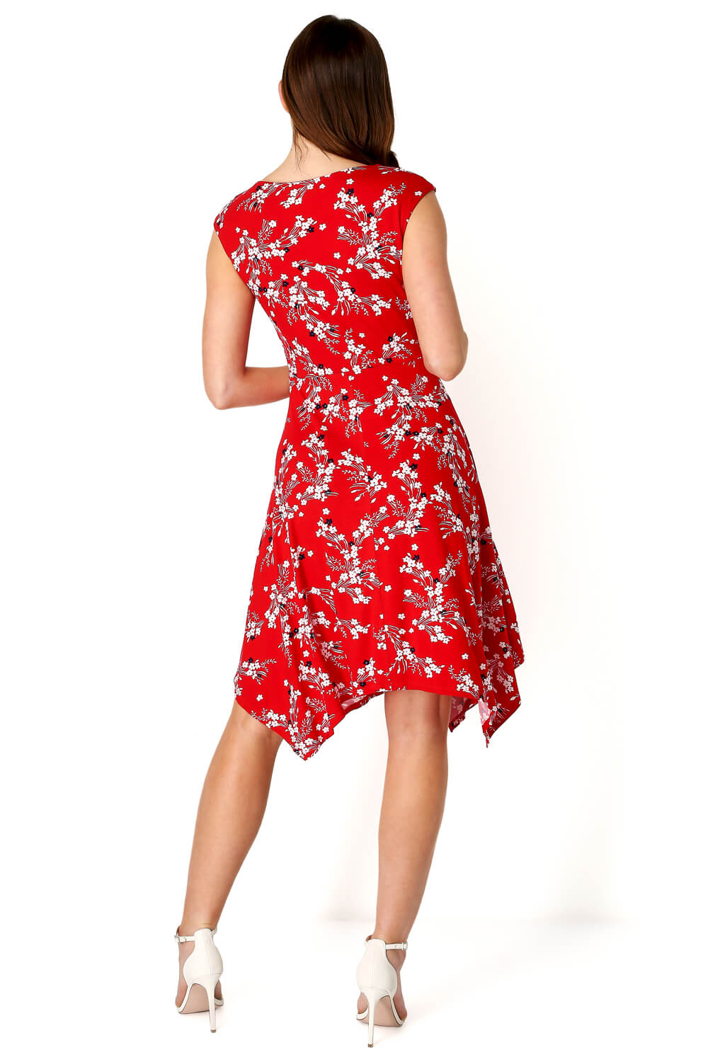Red Oriental Floral Hanky Hem Dress, Image 3 of 4