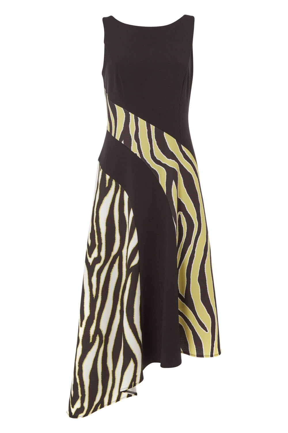 Black Zebra Print Block Asymmetric Dress, Image 4 of 4