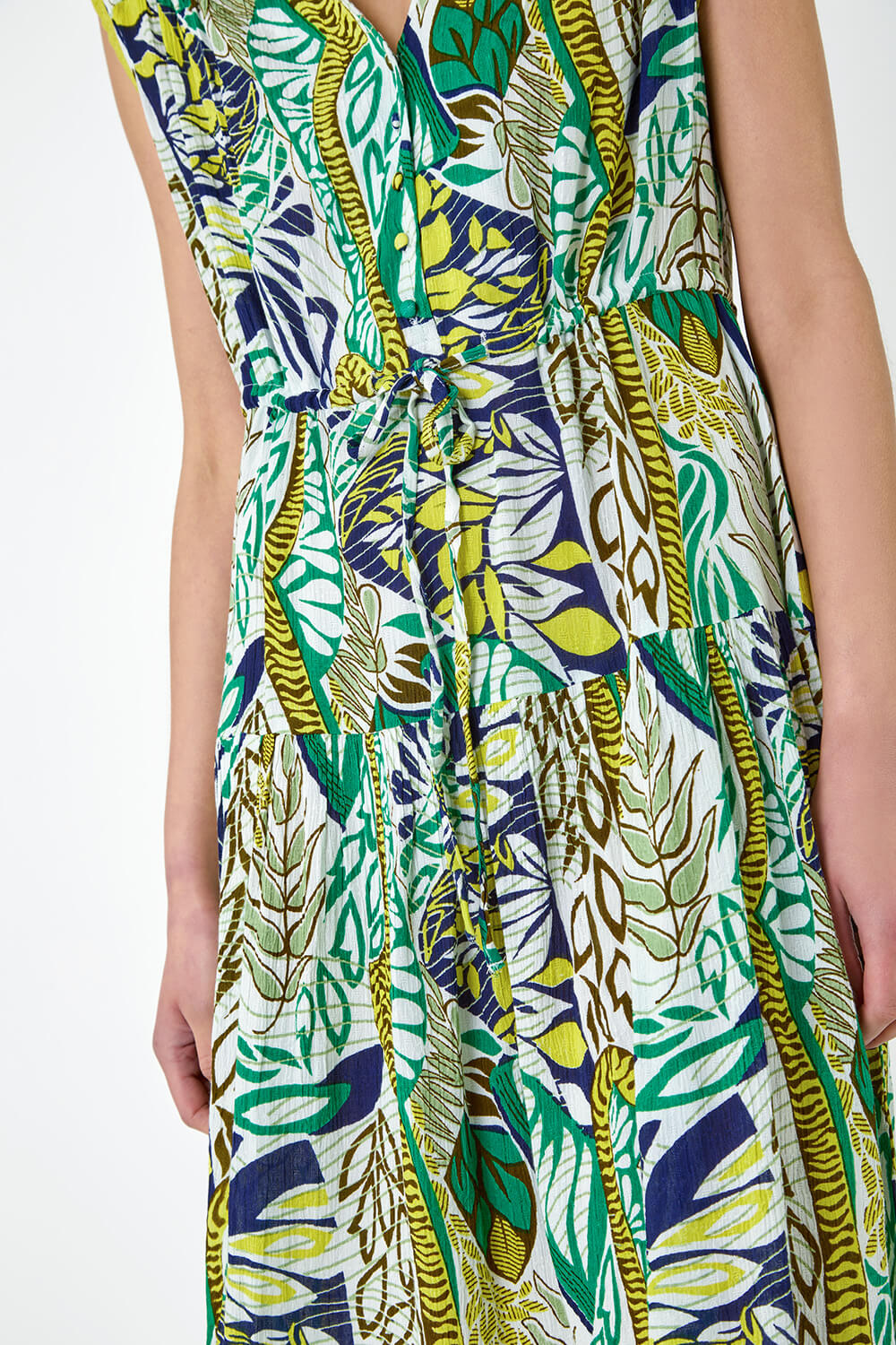 Lime Leaf Print Tiered Woven Dress, Image 5 of 5