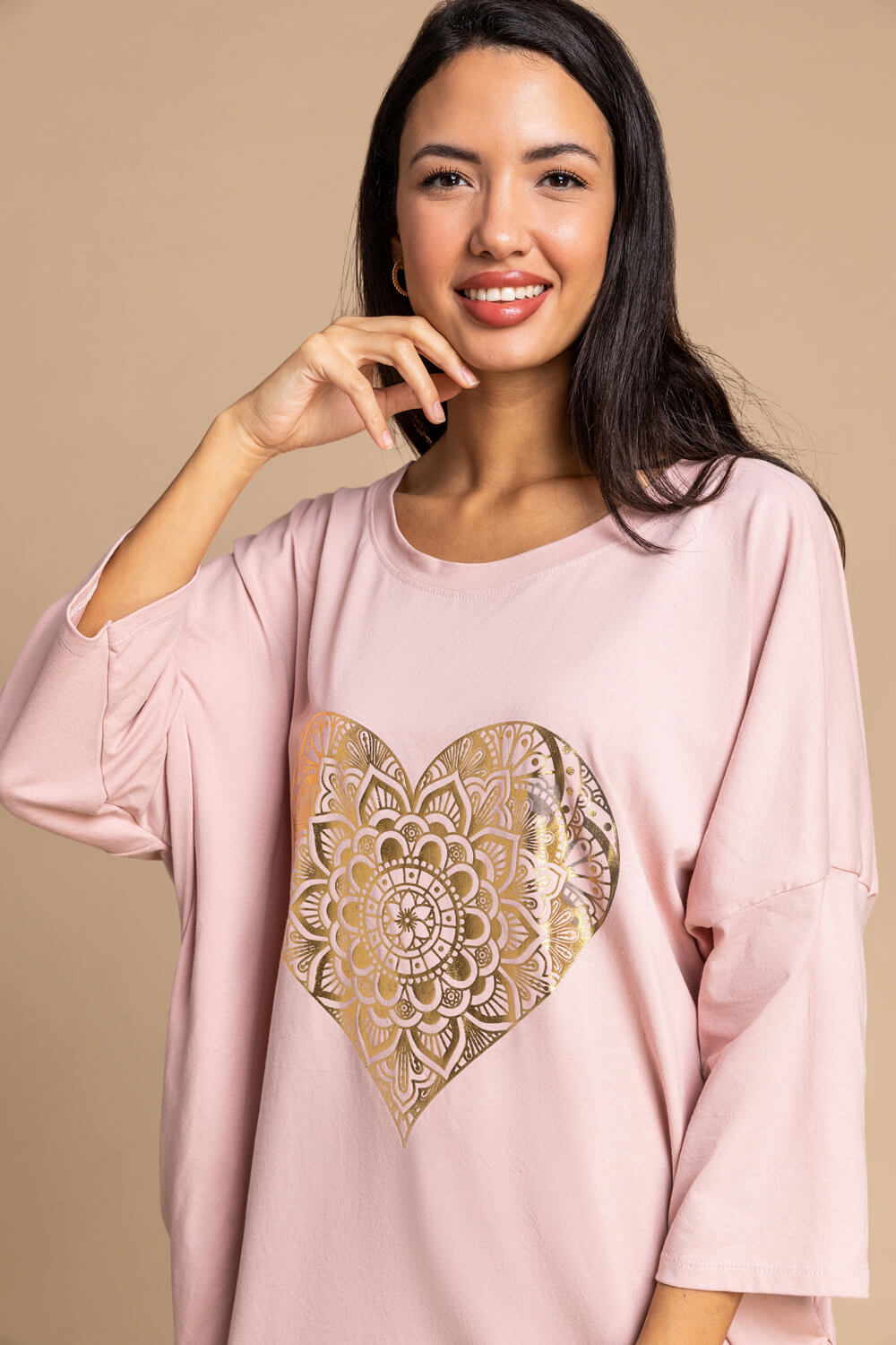 Light Pink One Size Foil Henna Heart Lounge Top, Image 4 of 5