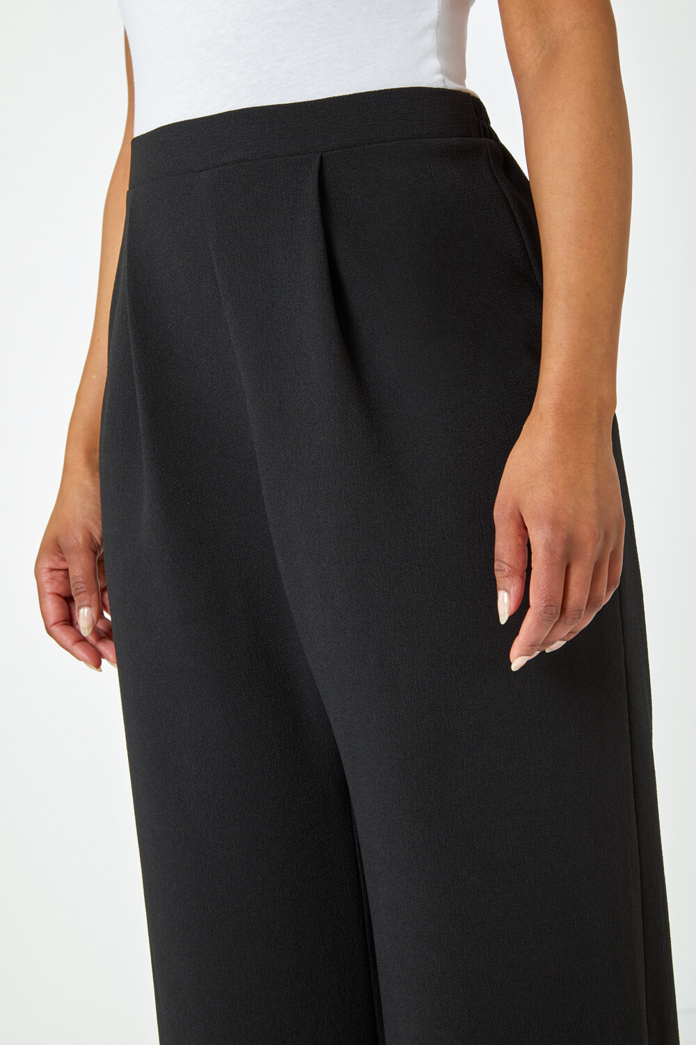 Black Petite Wide Leg Stretch Trousers, Image 5 of 5