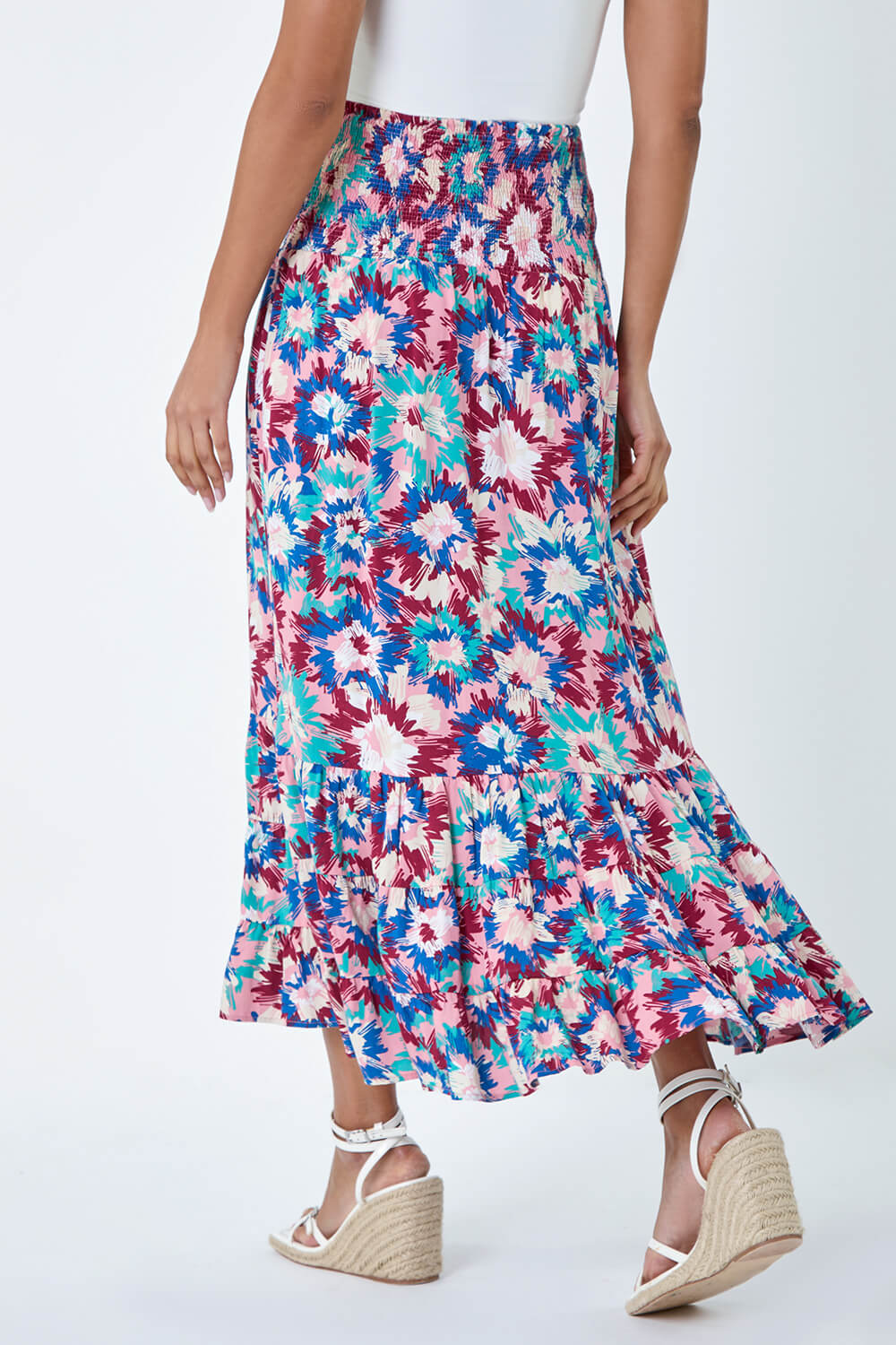 Blue Abstract Print Shirred Multiway Skirt Dress, Image 3 of 6