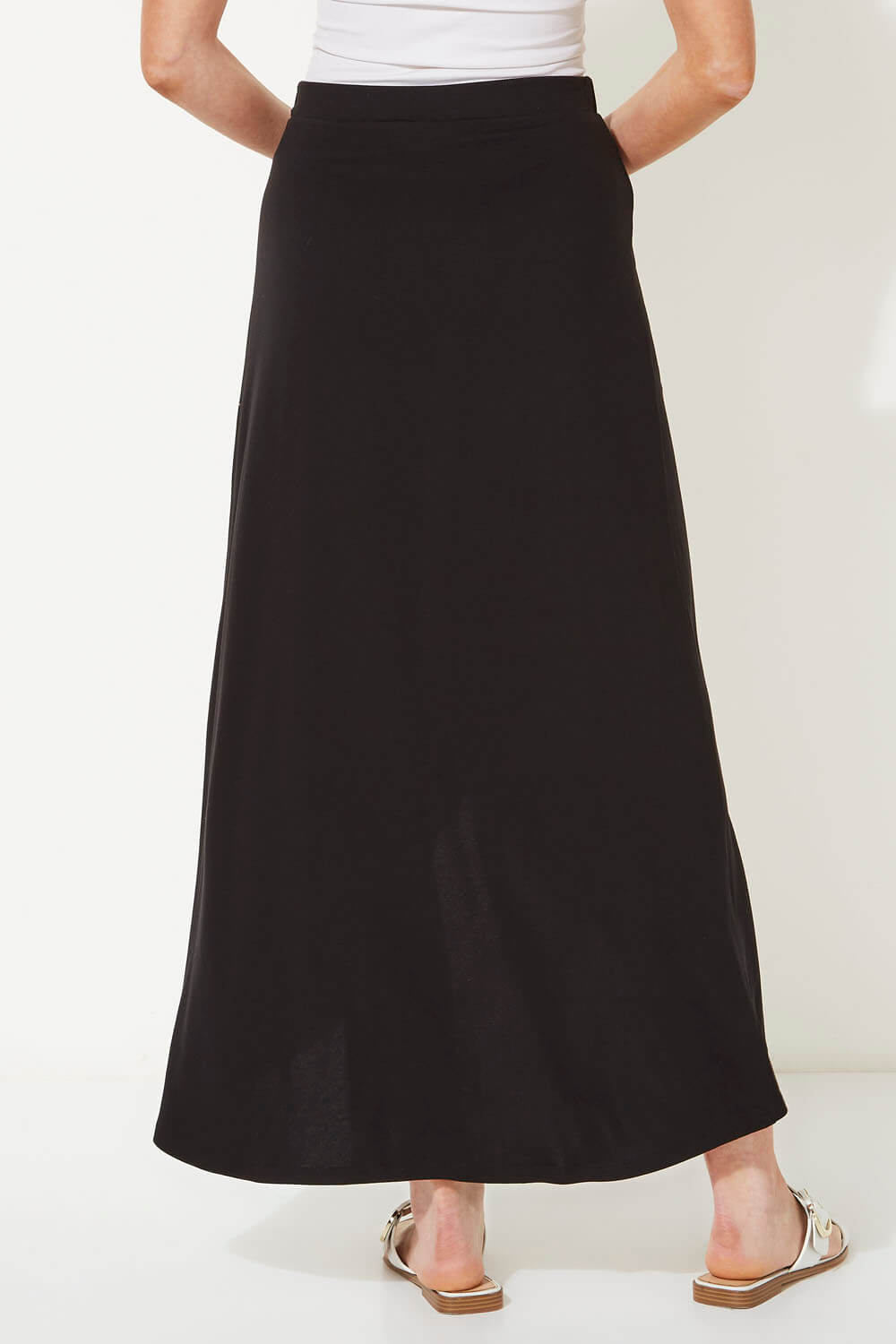 Black Jersey Wrap Asymmetric Maxi Skirt, Image 2 of 3