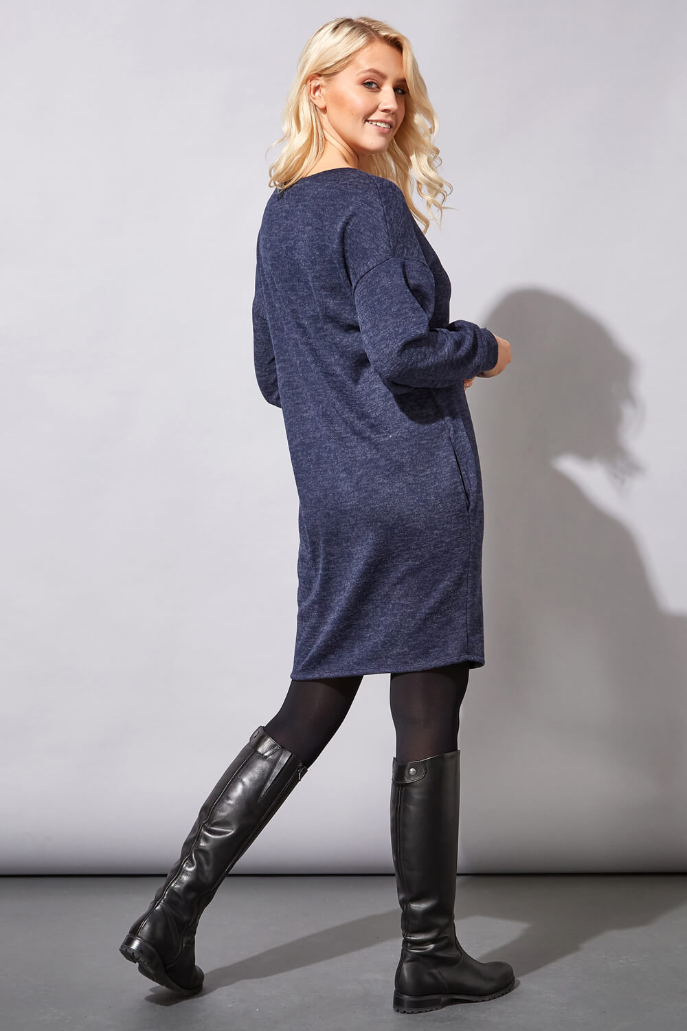 Midnight Blue Cocoon Jersey Pocket Dress, Image 3 of 4