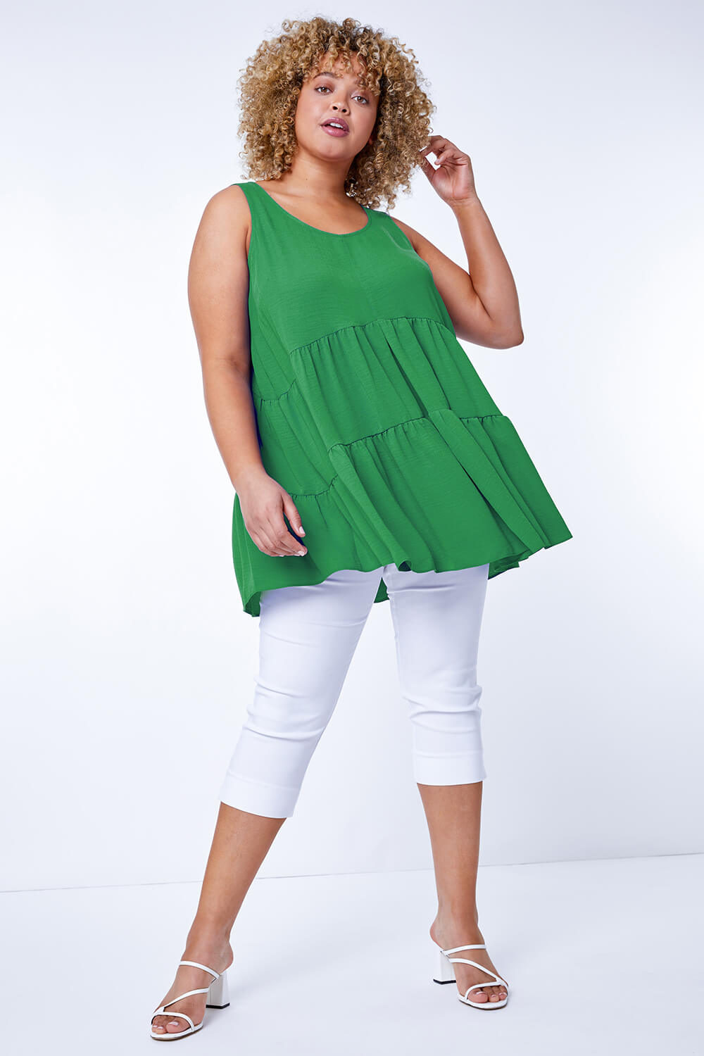 Green Curve Plain Tiered Vest Top, Image 3 of 5