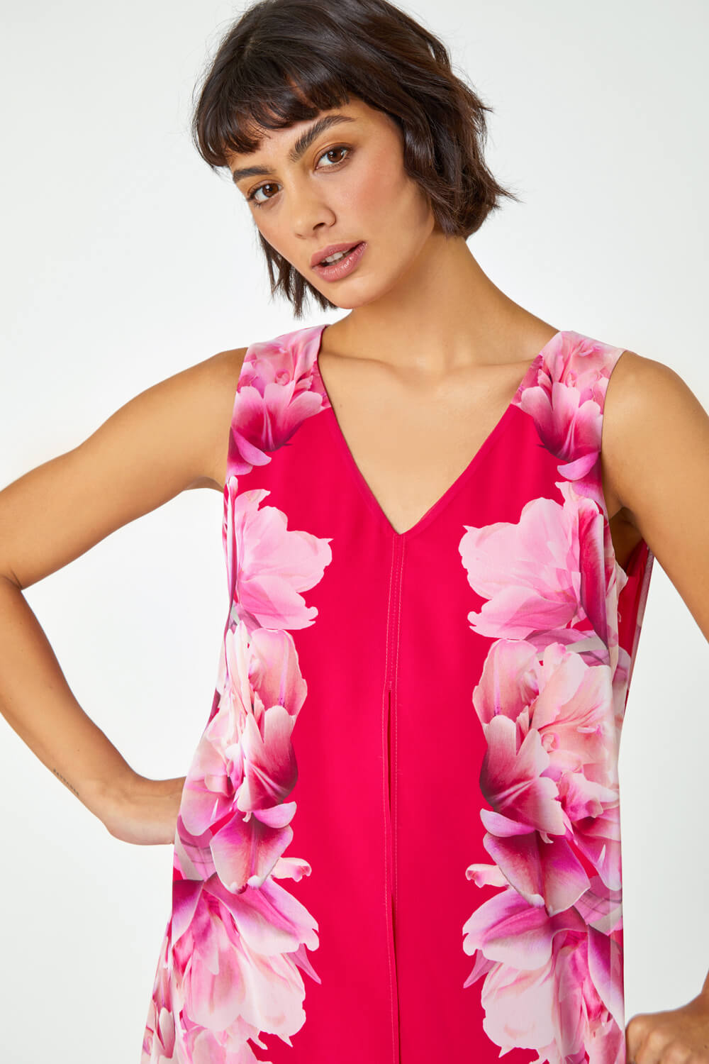PINK Sleeveless Floral Chiffon Overlay Dress, Image 4 of 5