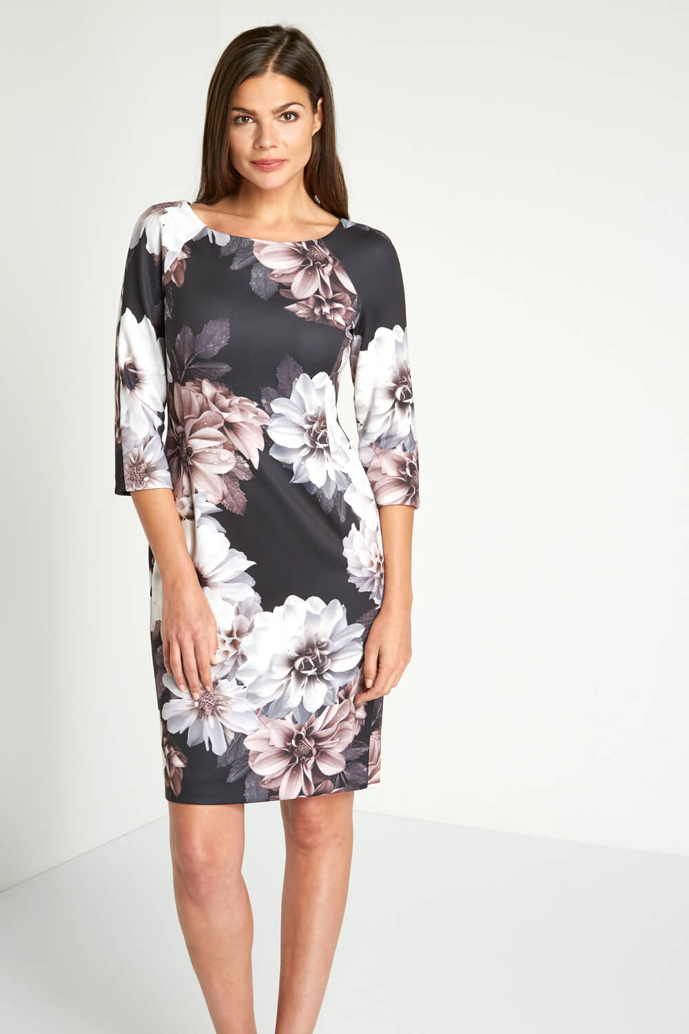 Floral Print Scuba Dress In Mauve Roman Originals Uk