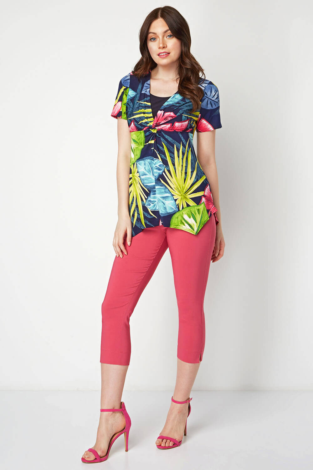 Multi Coloured Tropical Print Twist Front Top, Image 2 of 8
