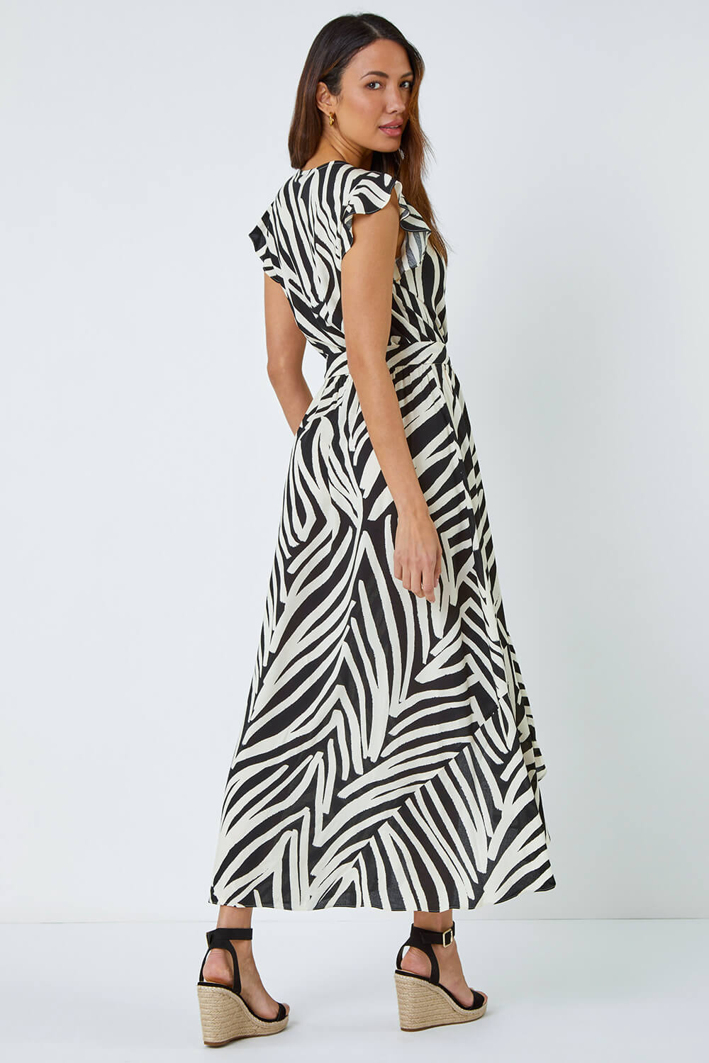 Black Zebra Print Maxi Wrap Dress, Image 3 of 5
