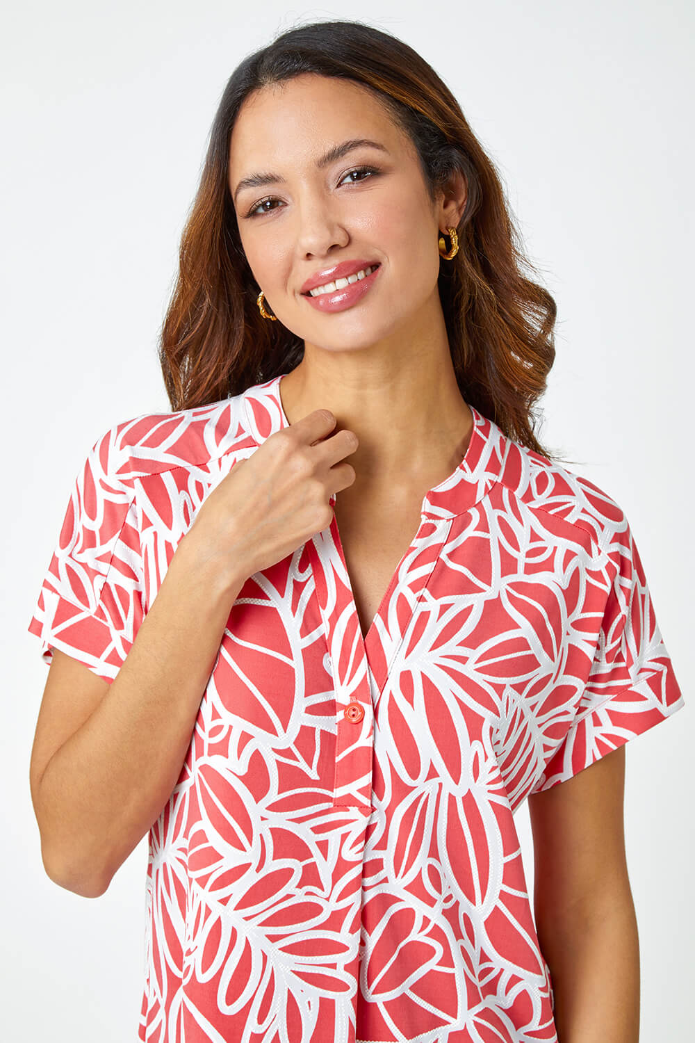 PINK Linear Floral Print Pleat Front Top, Image 4 of 5
