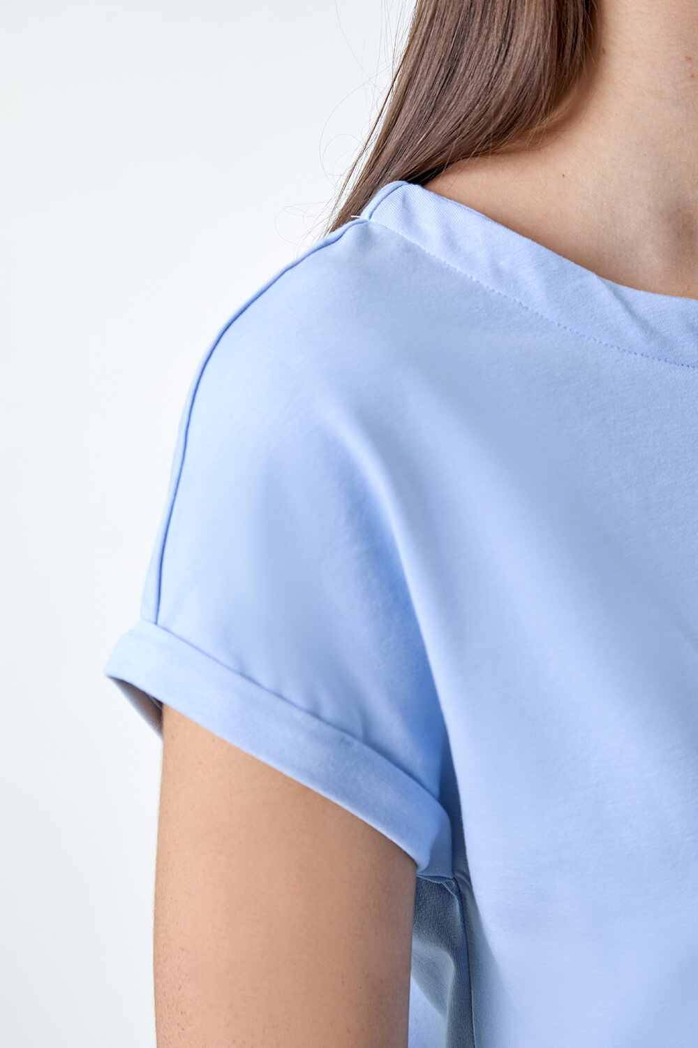 Light Blue  Plain Stretch Cotton Jersey T-Shirt, Image 5 of 5