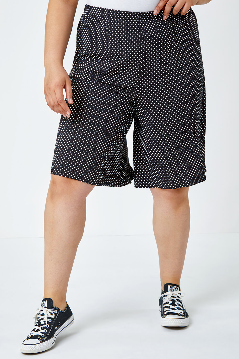 Black Curve Polka Dot Stretch Shorts, Image 4 of 5