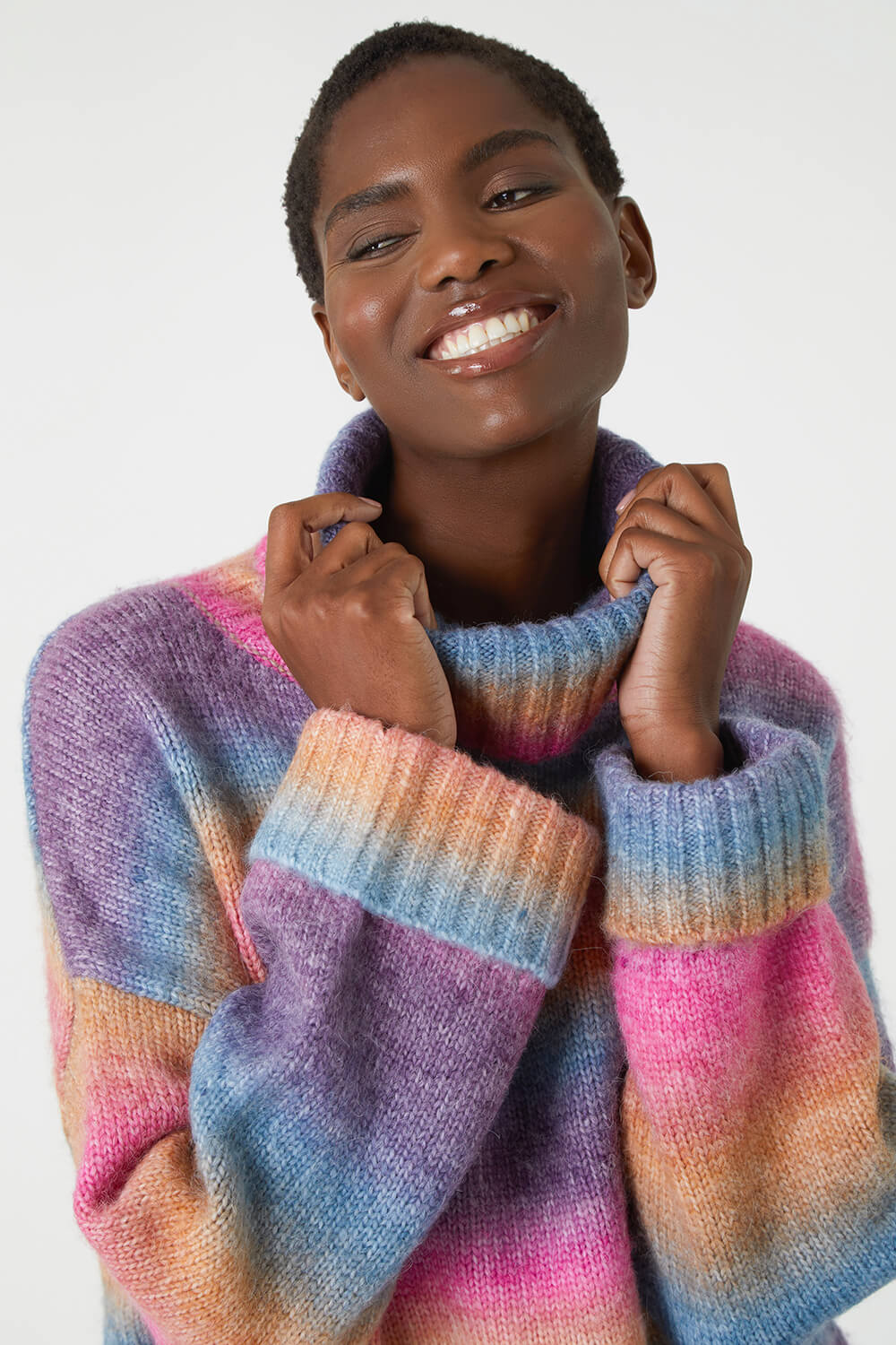 Multi  Relaxed Roll Neck Ombre Jumper, Image 4 of 5