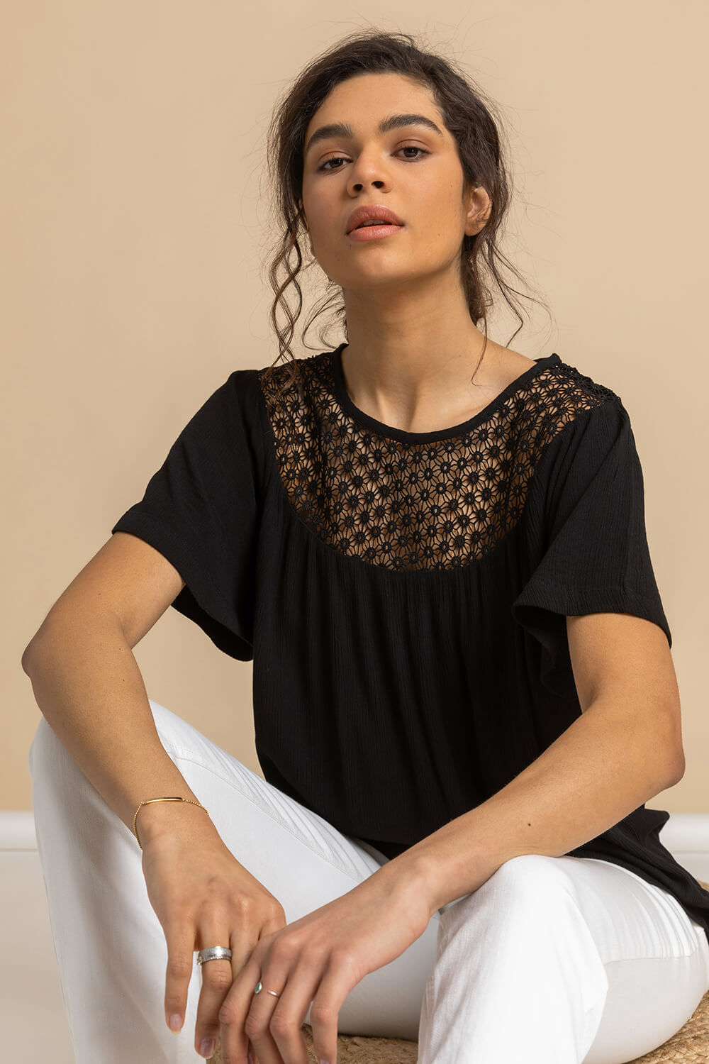 Black Lace Panel Tunic Top, Image 5 of 5