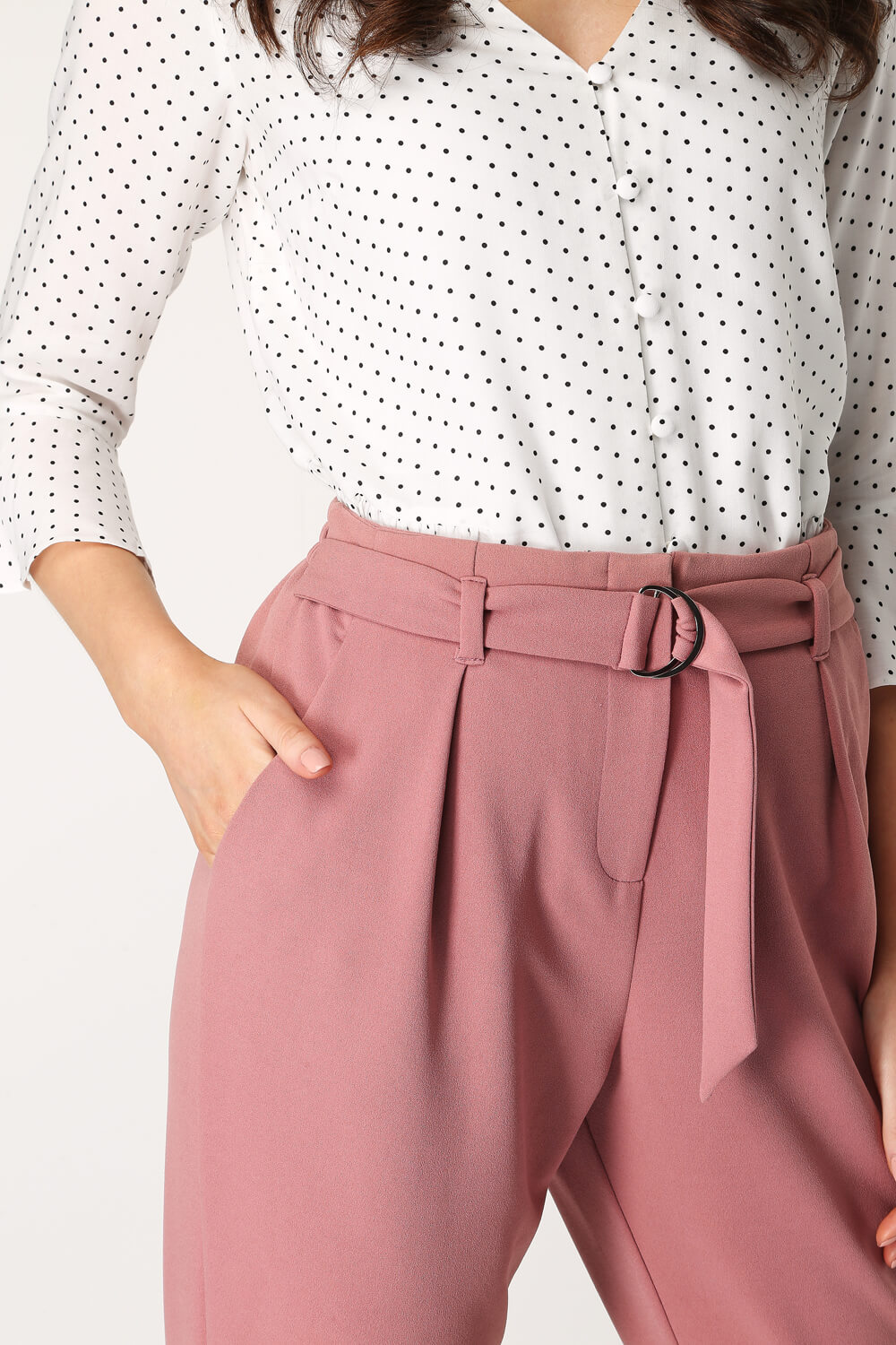 PINK Belted Tailored Trousers , Image 4 of 5