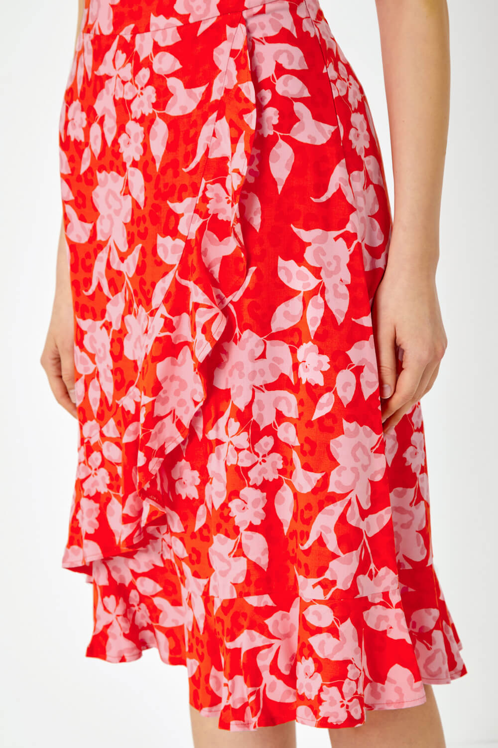 ORANGE Floral Frill Detail Wrap Skirt, Image 5 of 5