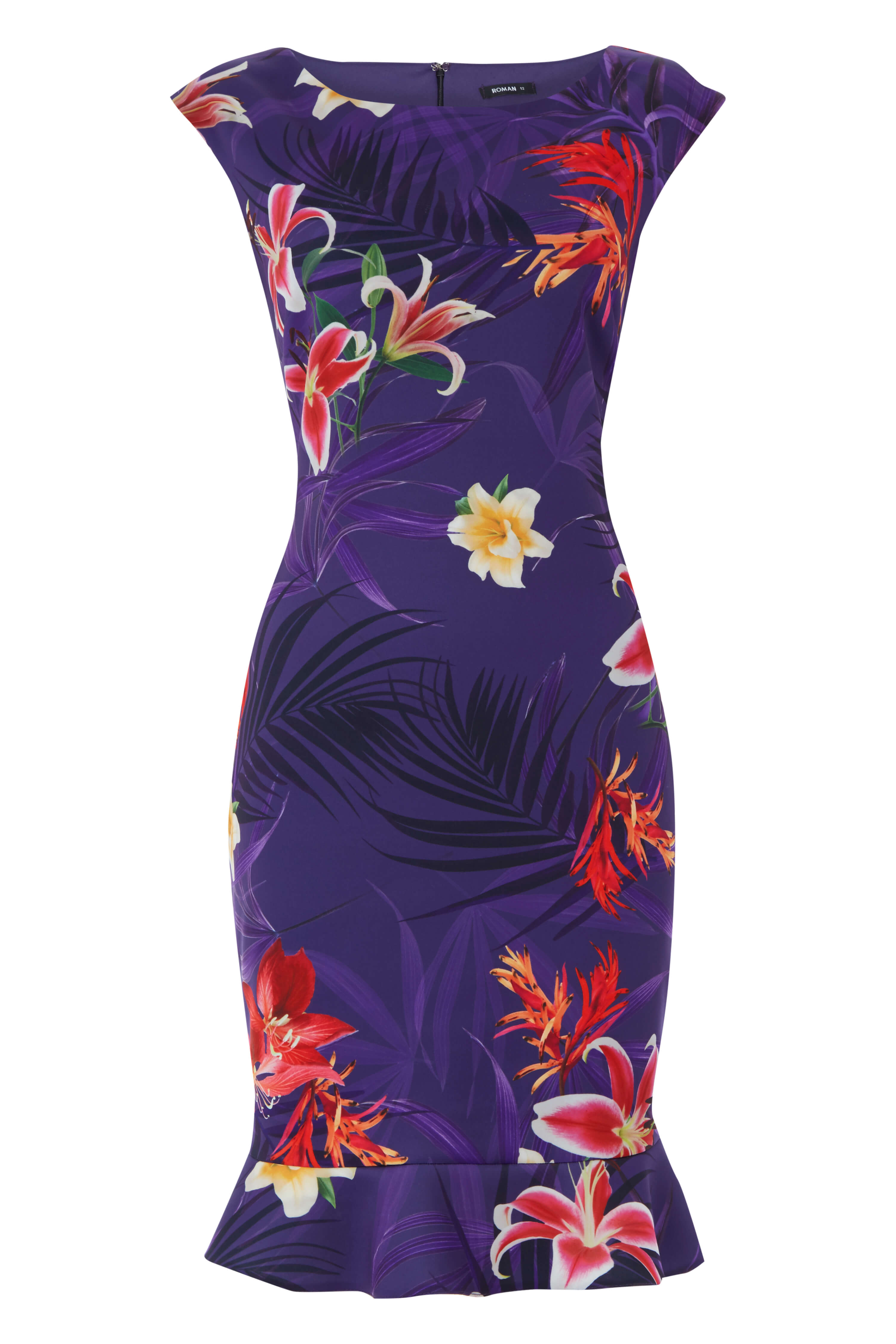 Purple Tropical Frill Hem Dress, Image 4 of 4