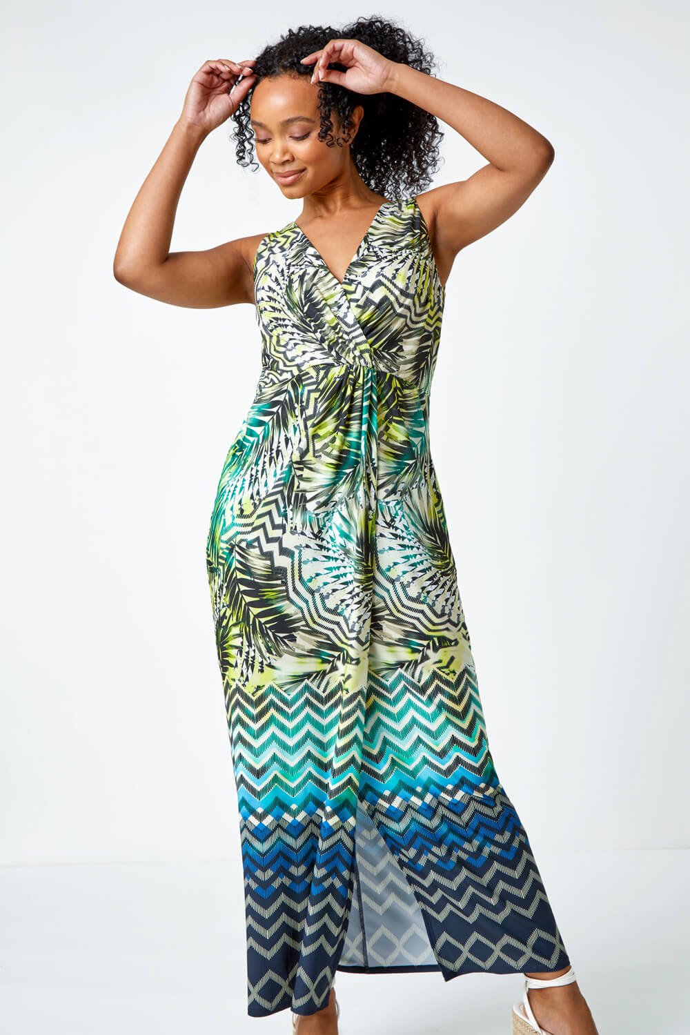 Petite Abstract Print Ruched Wrap Maxi Dress
