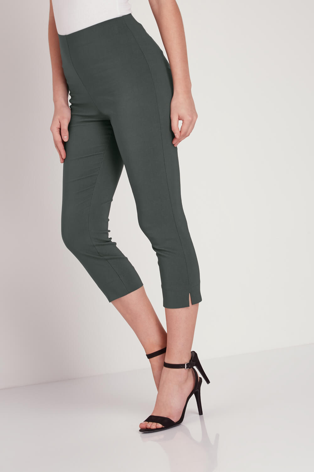 Bottle Green Cropped Stretch Trouser, Image 2 of 5