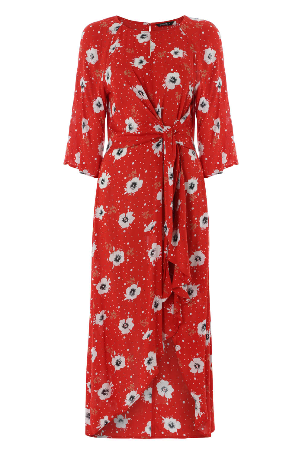 Red Floral Knot Waist Maxi Dress, Image 5 of 5